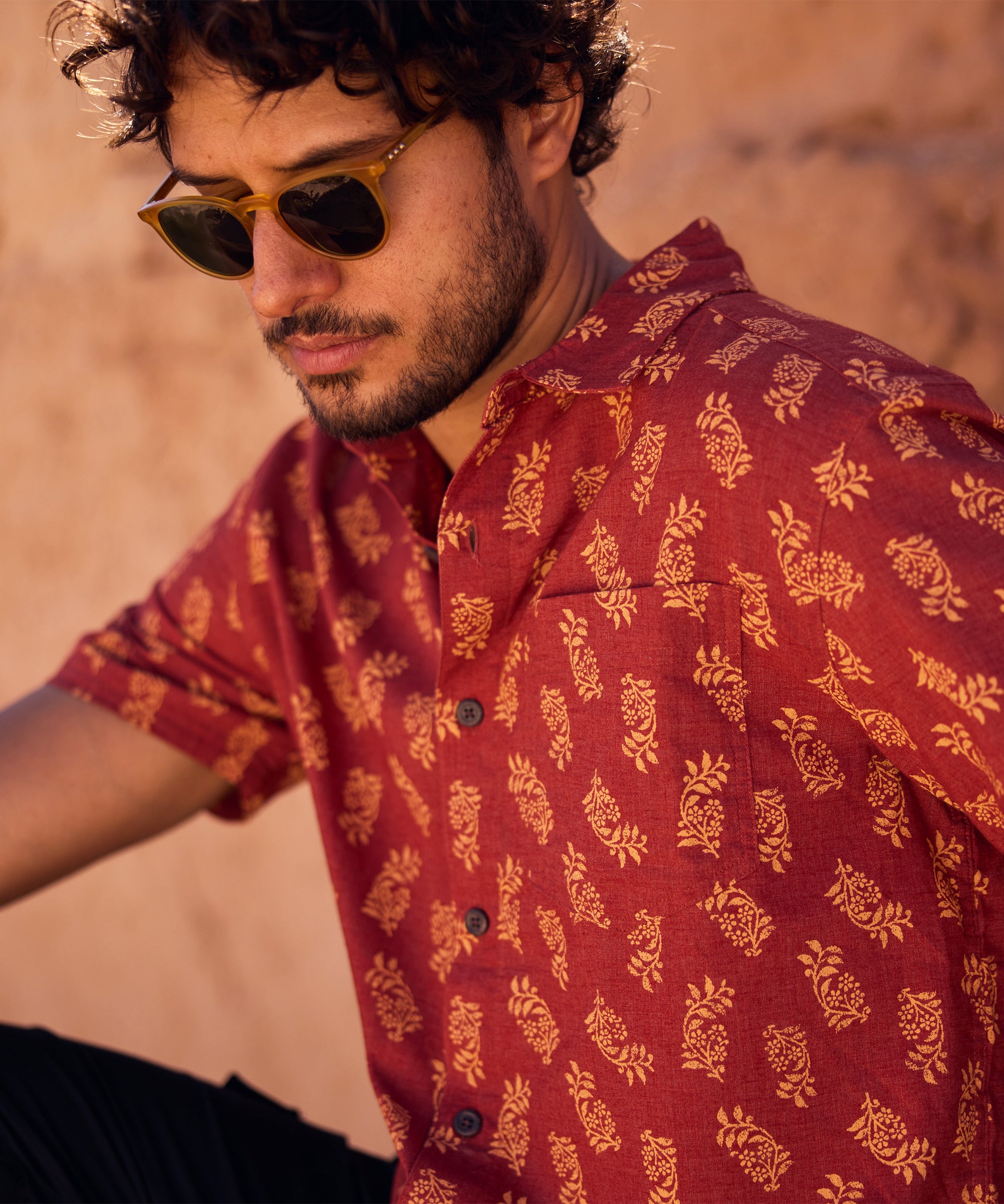 Indi Floral Short Sleeve Shirt - Clay Red