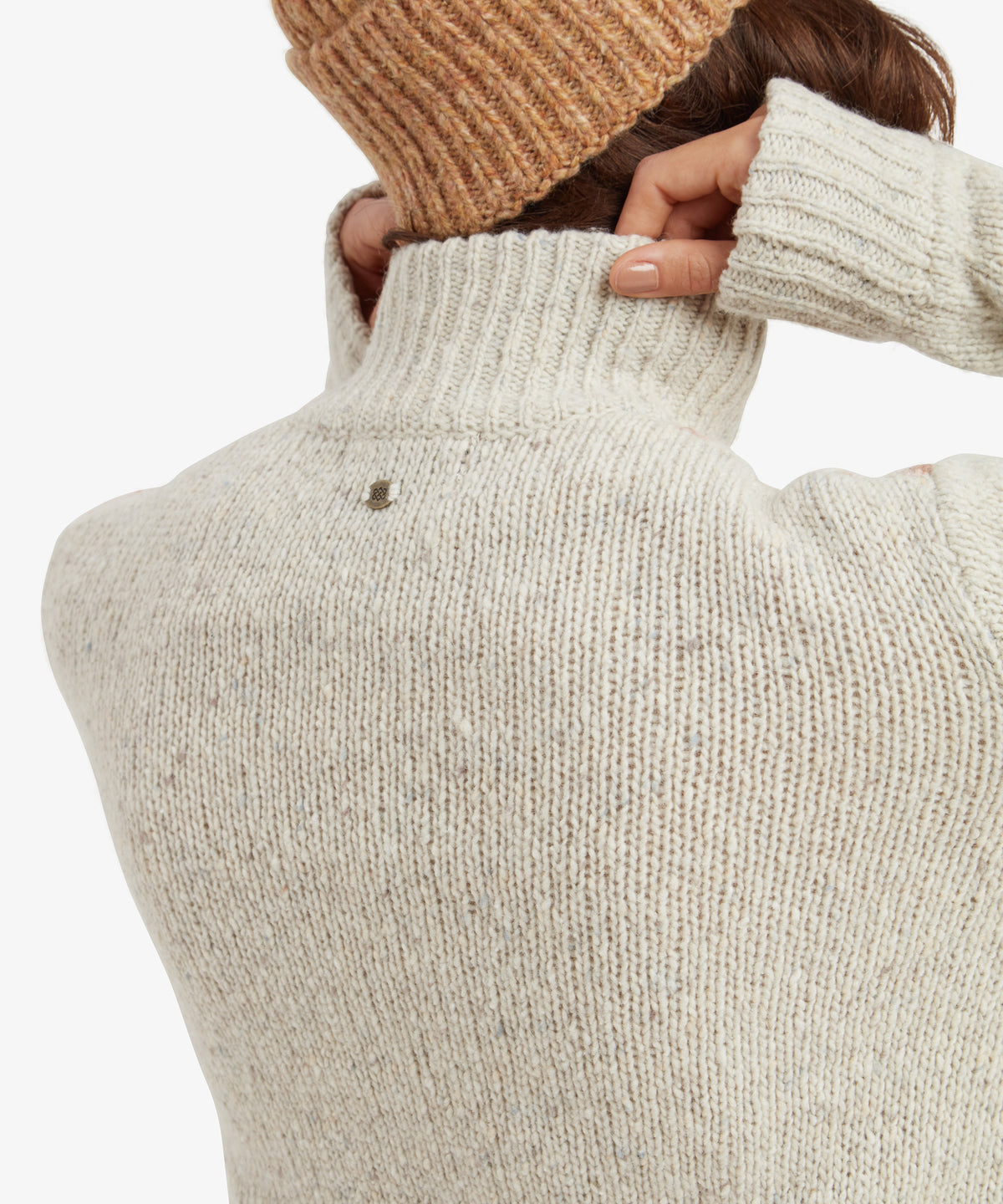 Dumji Full Zip Cardigan Peetho kuscheliger, cremefarbener Rollkragenpullover aus geripptem Strick