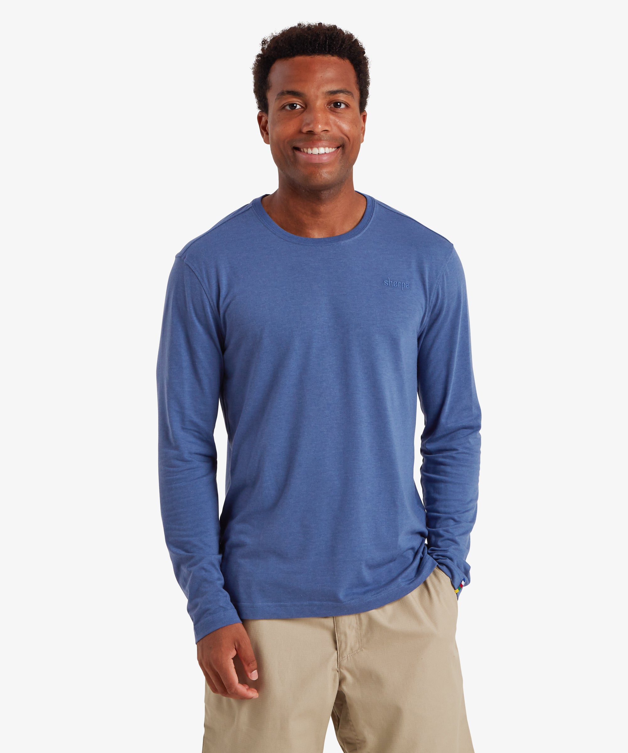 Bali Long Sleeve Crew Seaport Blue performance shirt front view