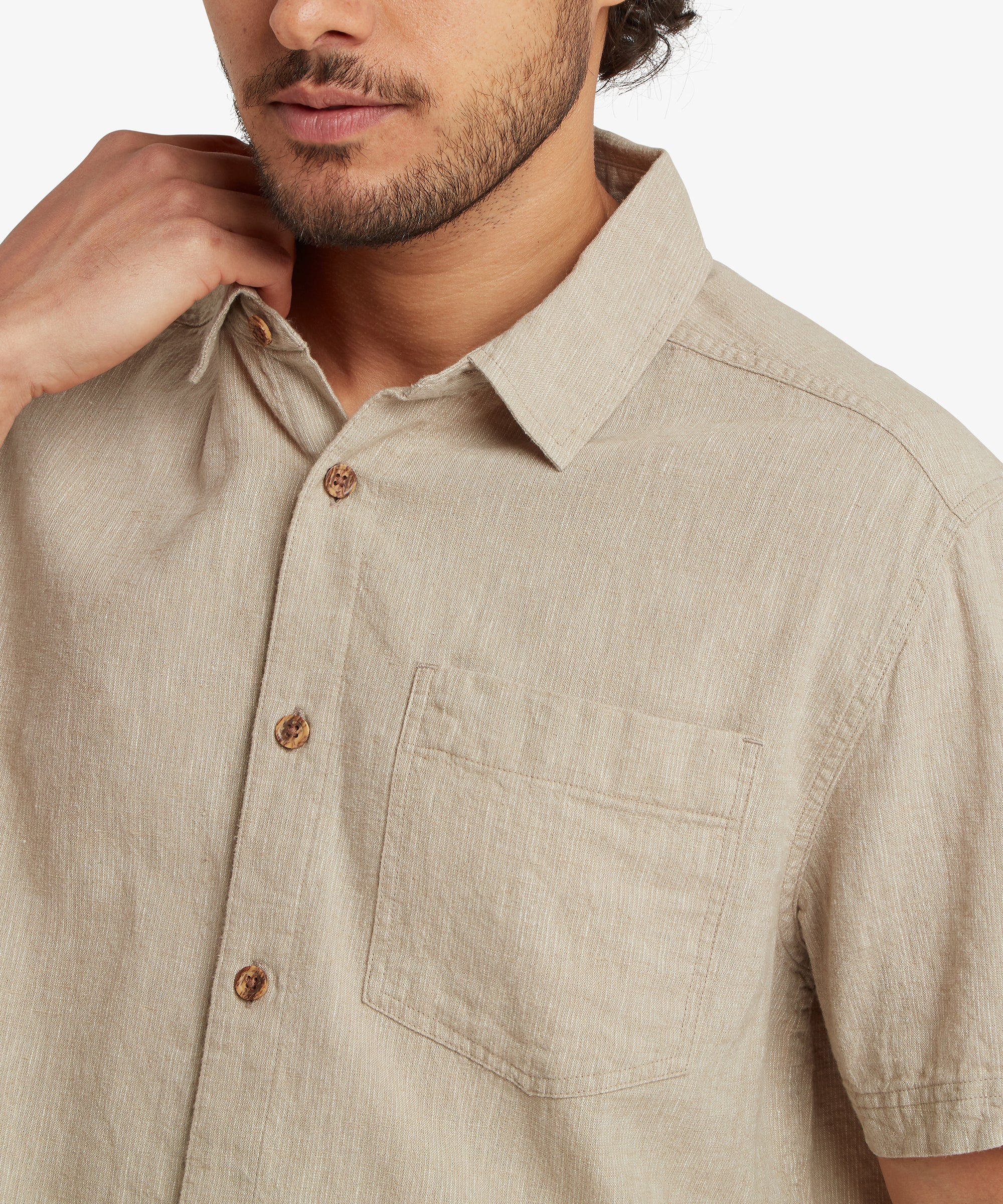 Habba Short Sleeve Shirt - Goa Sand beige linen button-down with chest pocket