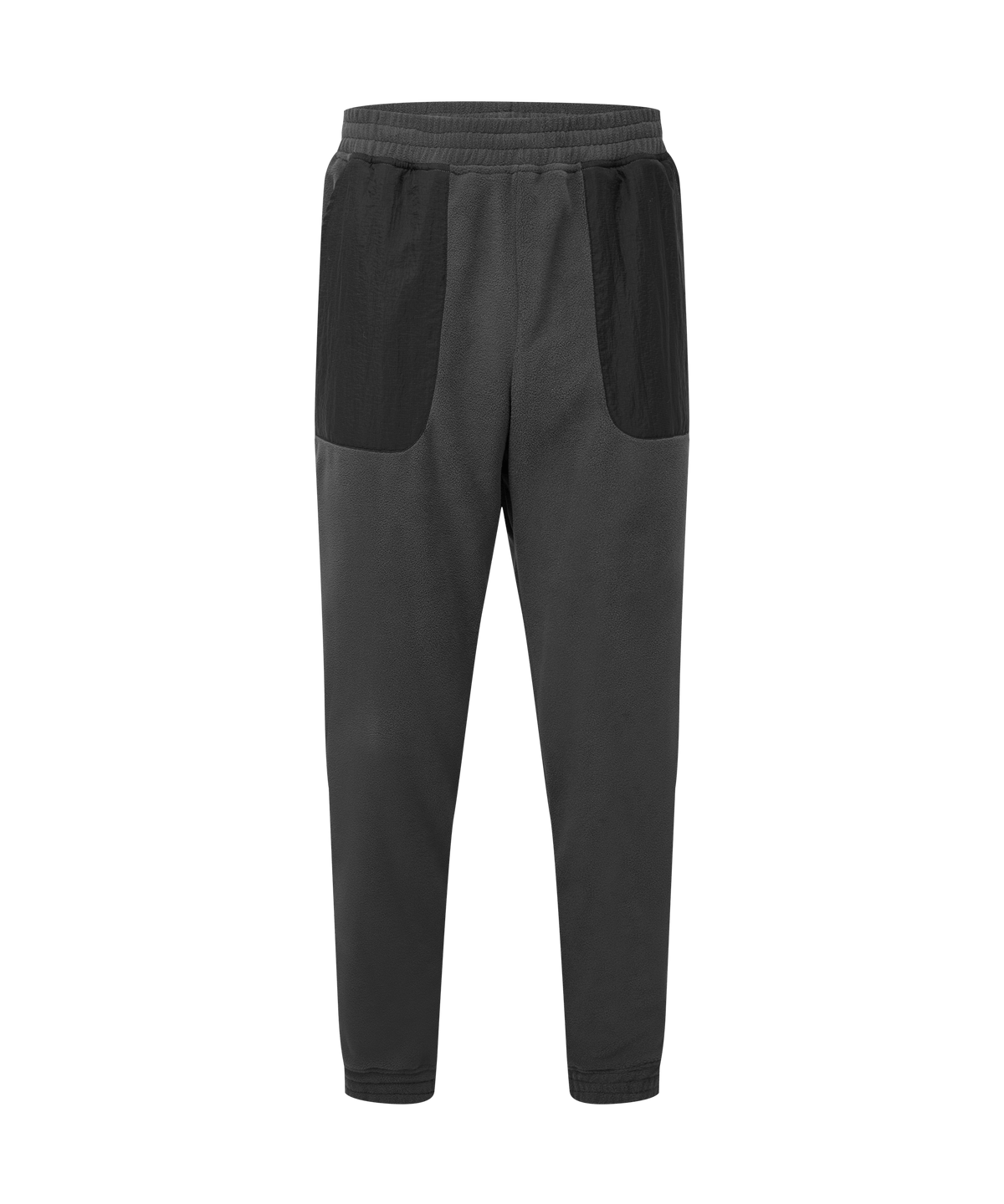 Front view of men's Sherpa Adventure Gear black fleece jogger pants on a white background.