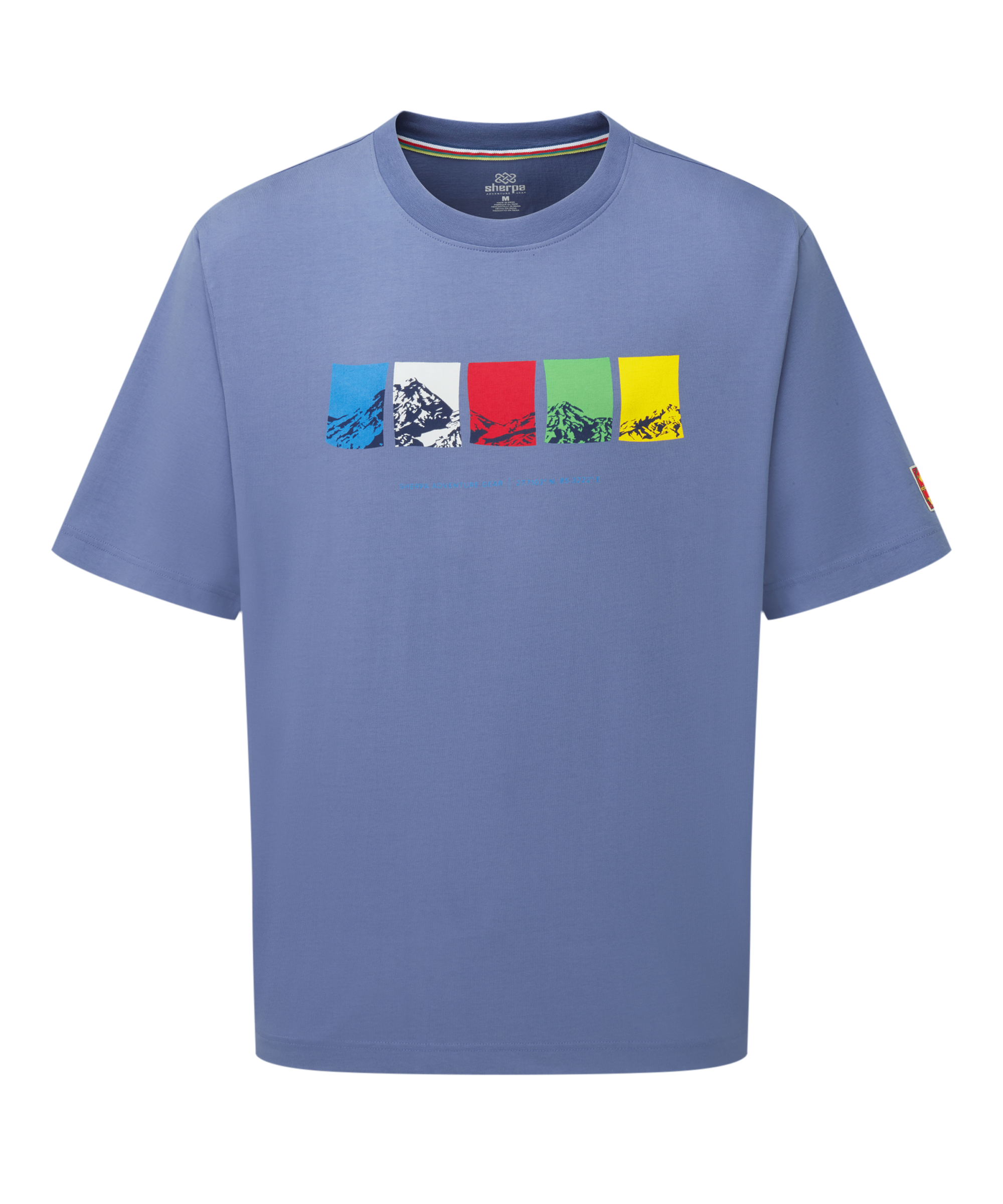 Tarcho Mountain T-Shirt in vintage blue with colorful mountain graphic