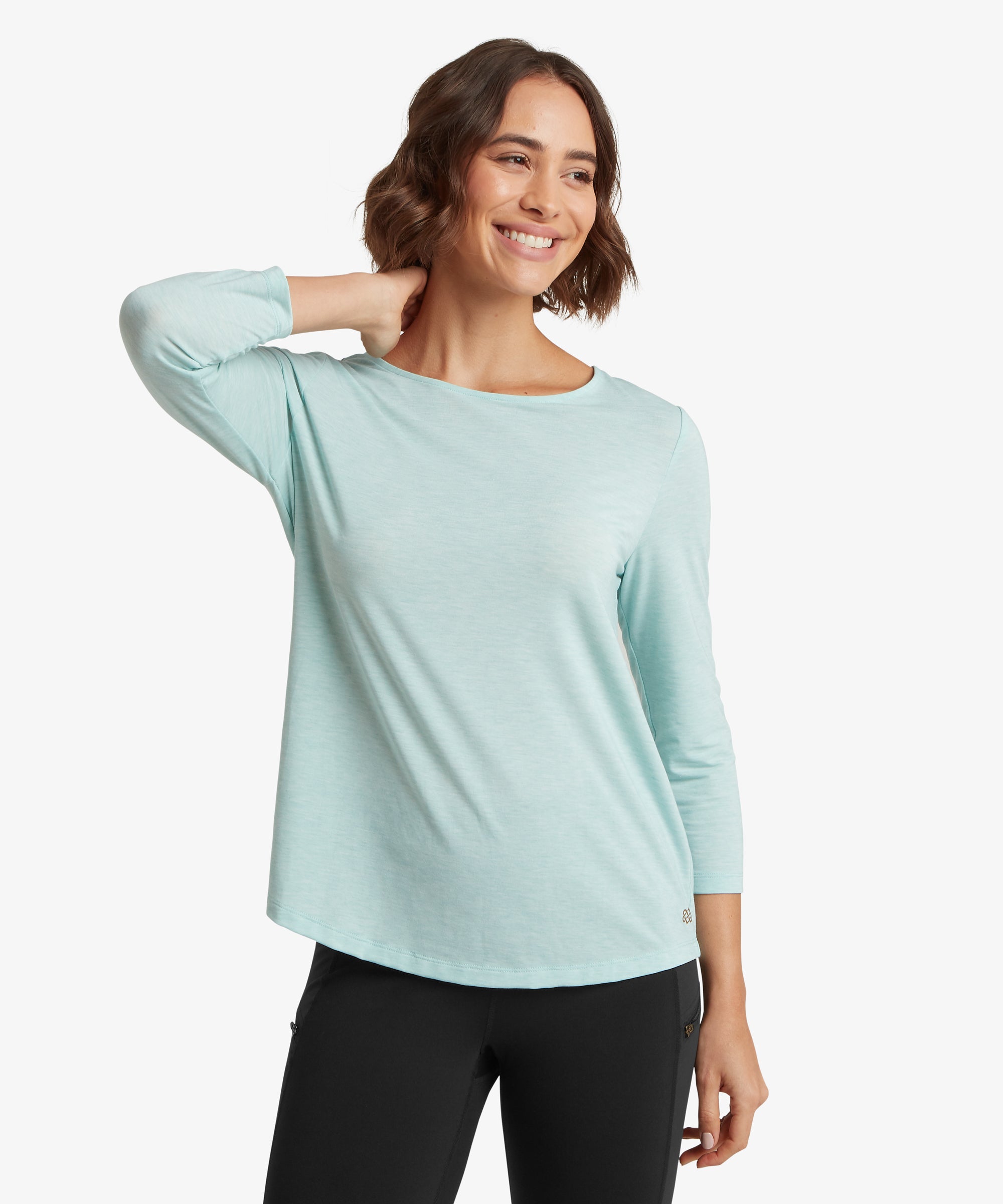 Asha 3 Quarter Sleeve Top in Light Mist, soft mint green relaxed fit back view