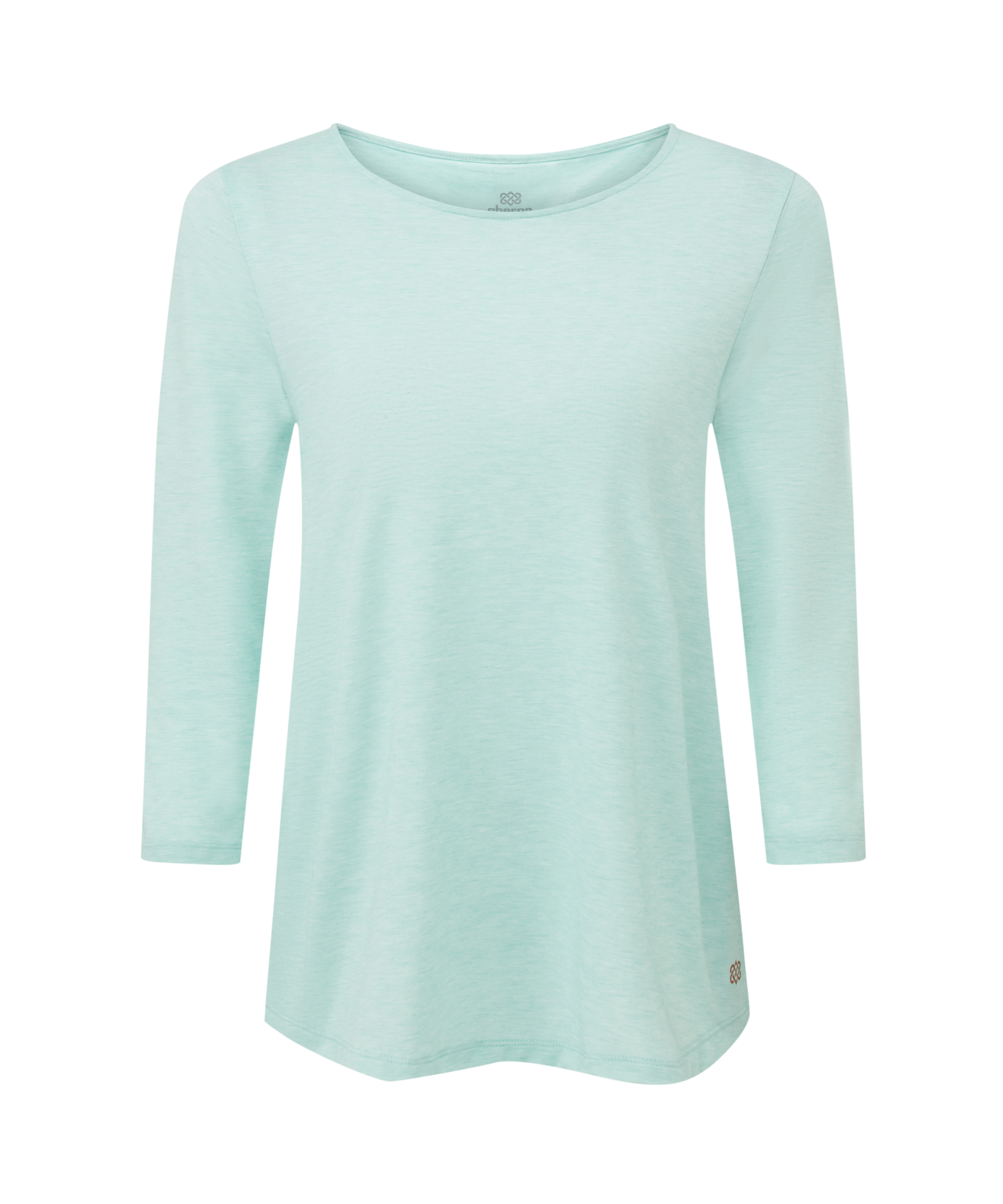 Women's light blue long-sleeve shirt on a white background