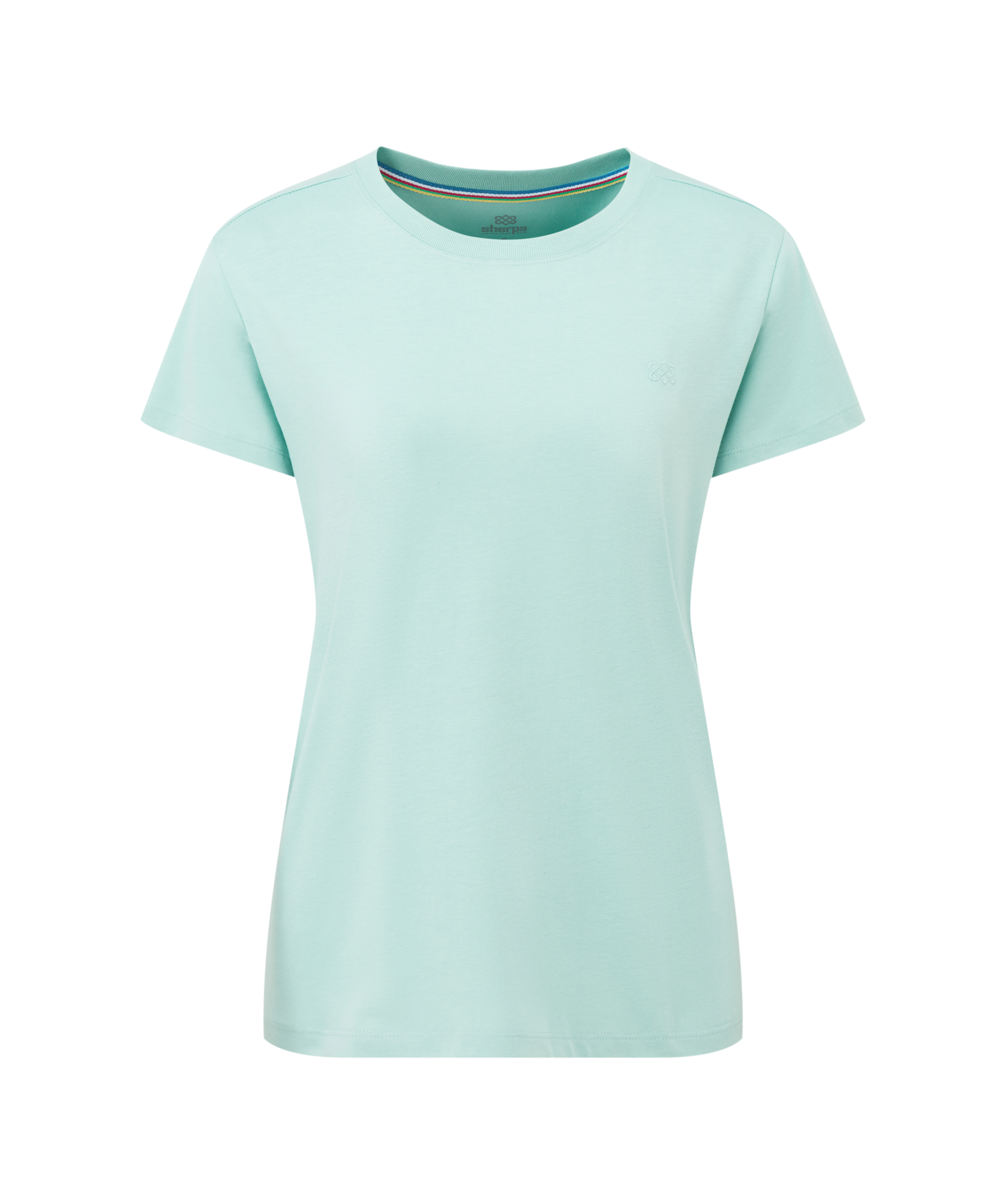 Women's light blue t-shirt on a white background