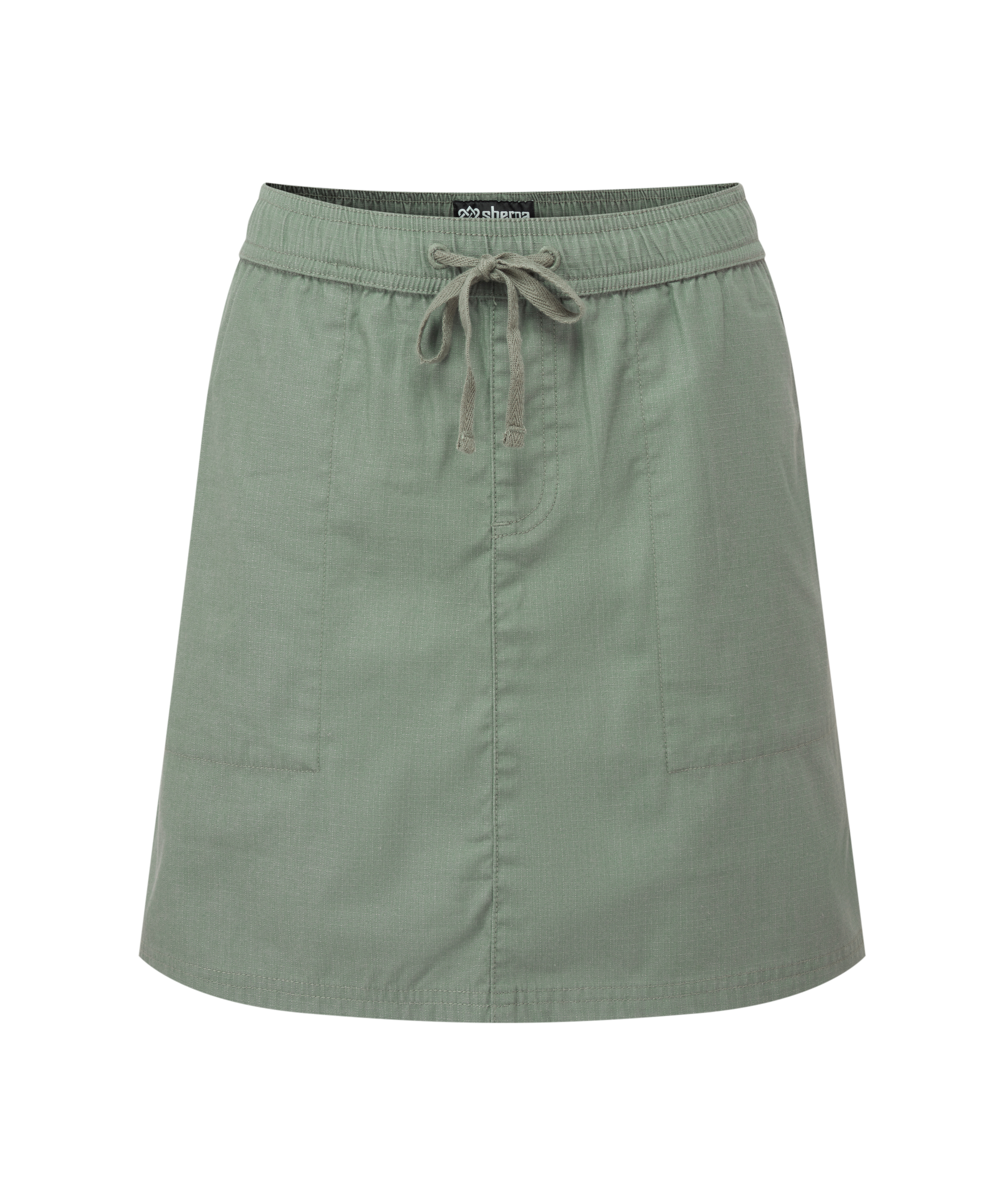 Green skirt with drawstring waist on a white background