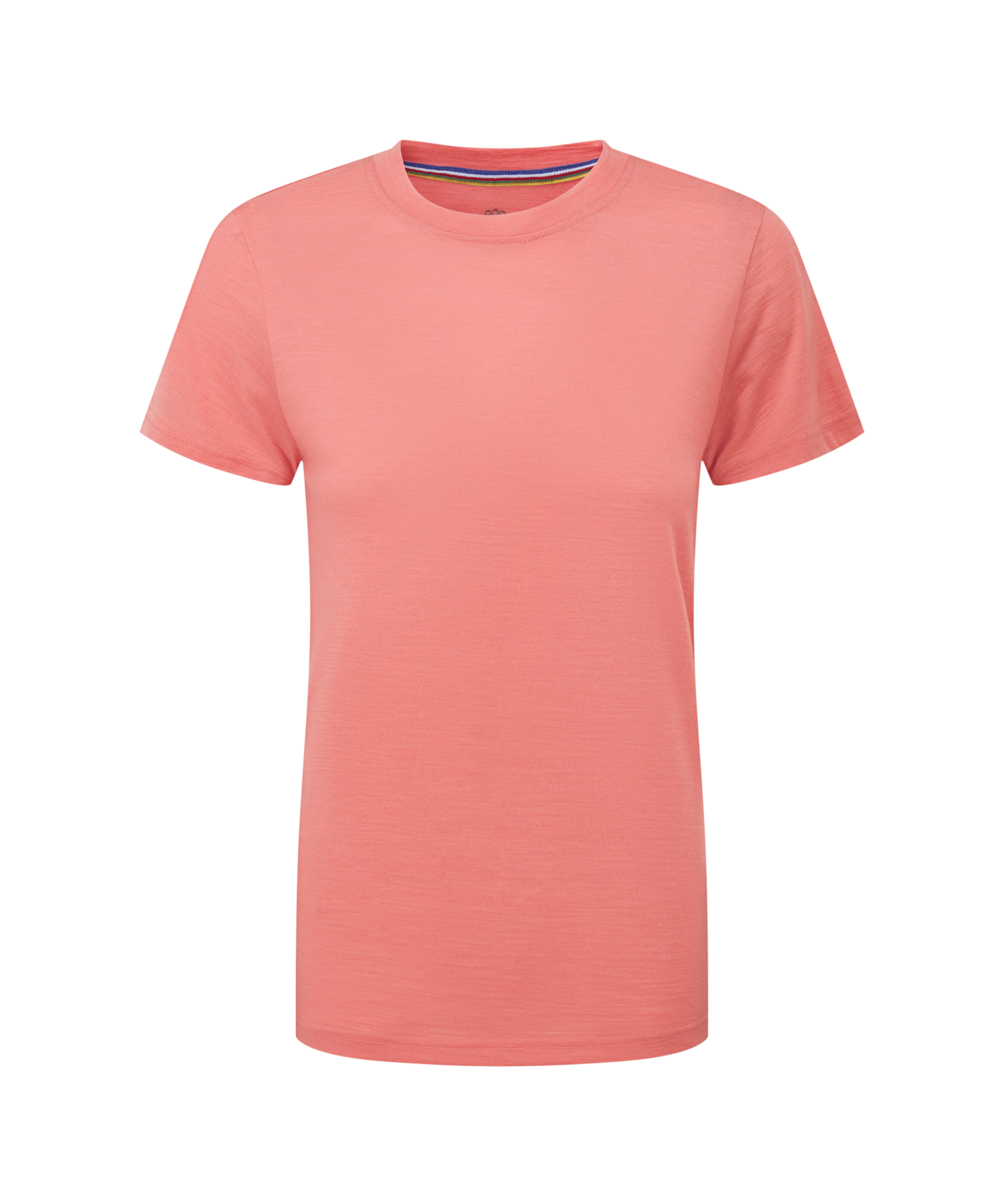 Women's coral t-shirt on a white background
