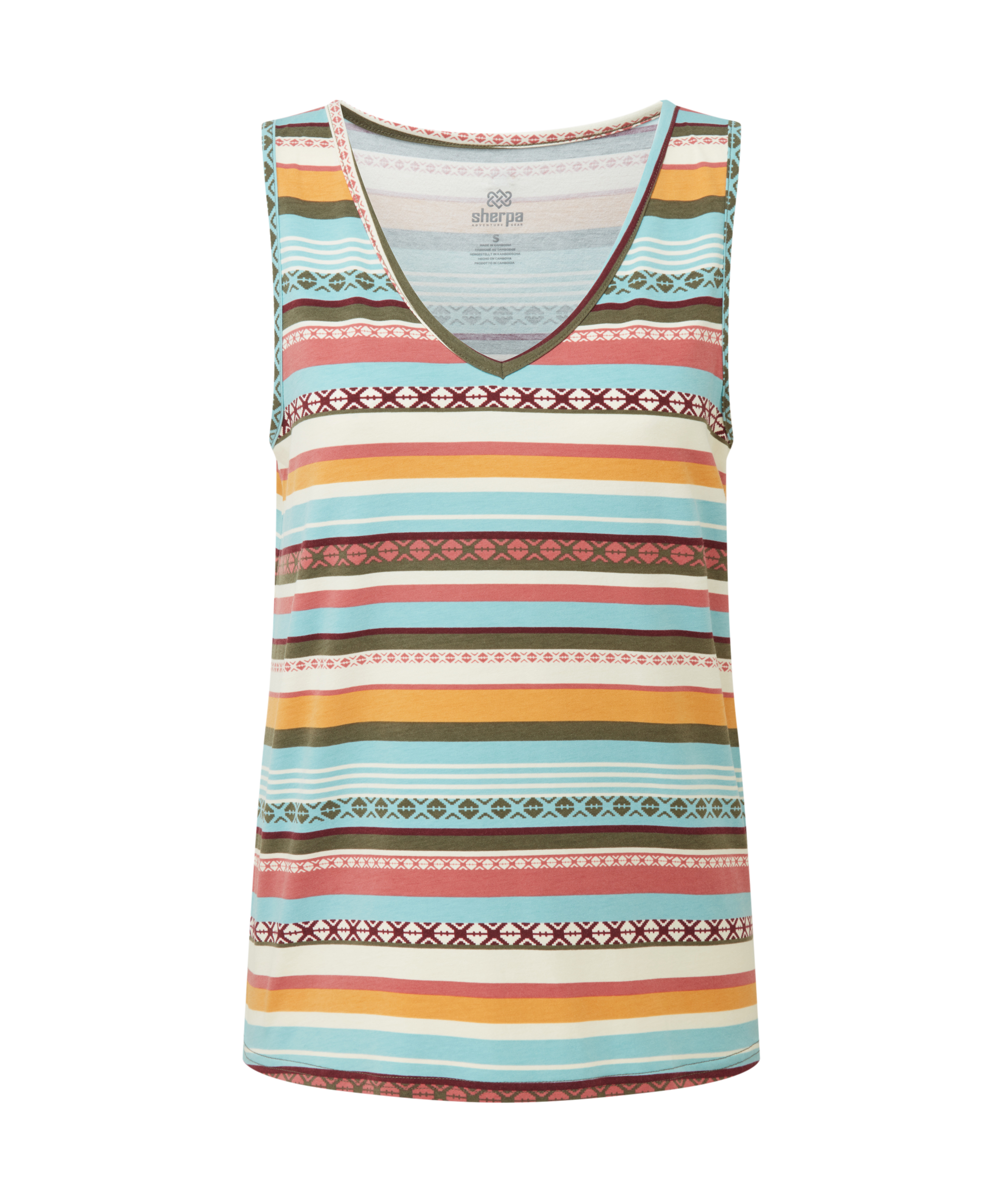 Women's multicolored striped tank top on a white background