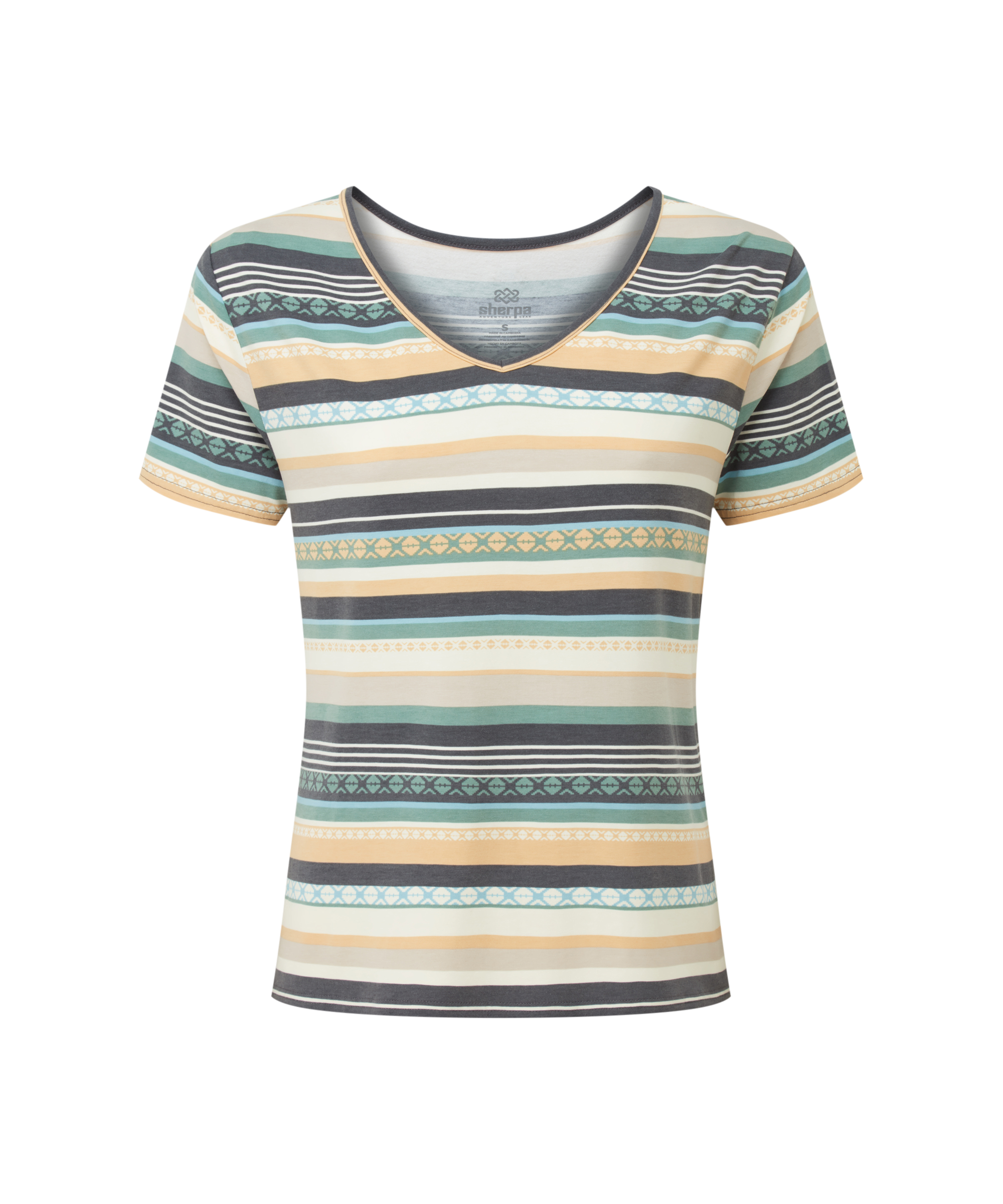 Women's striped t-shirt with a pattern on a white background