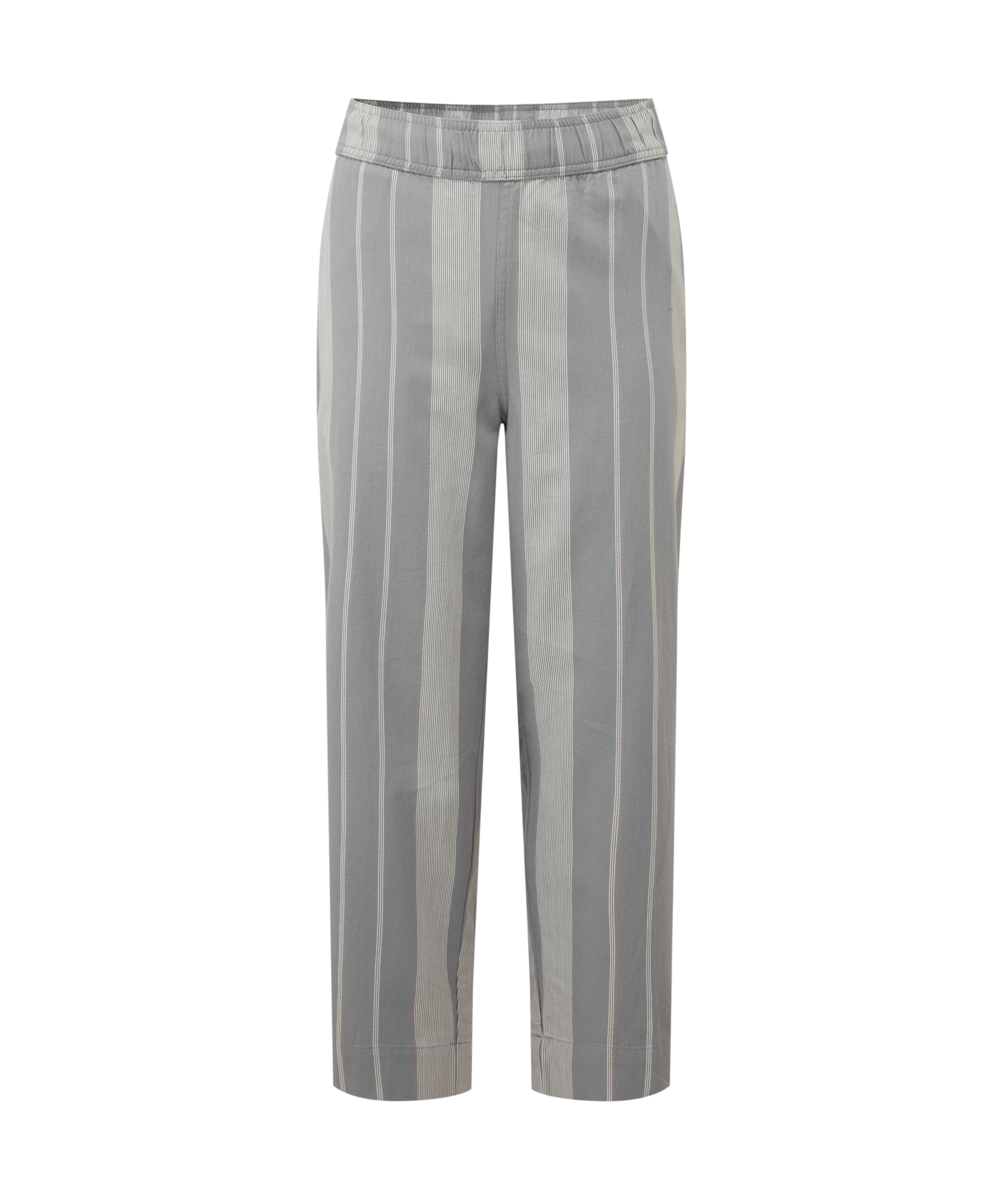 Women's grey striped pants on a white background