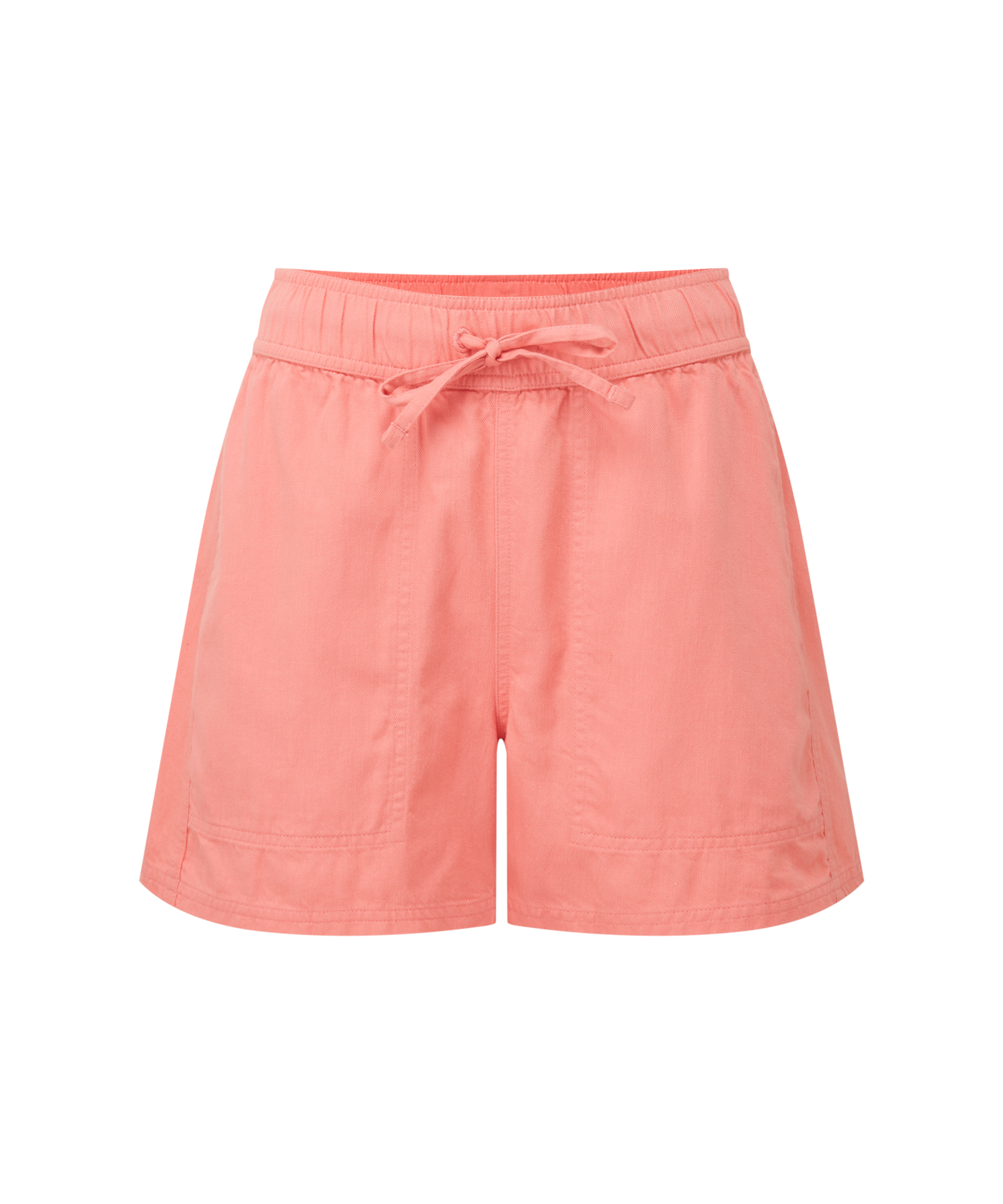 Women's coral shorts with a drawcord on a white background