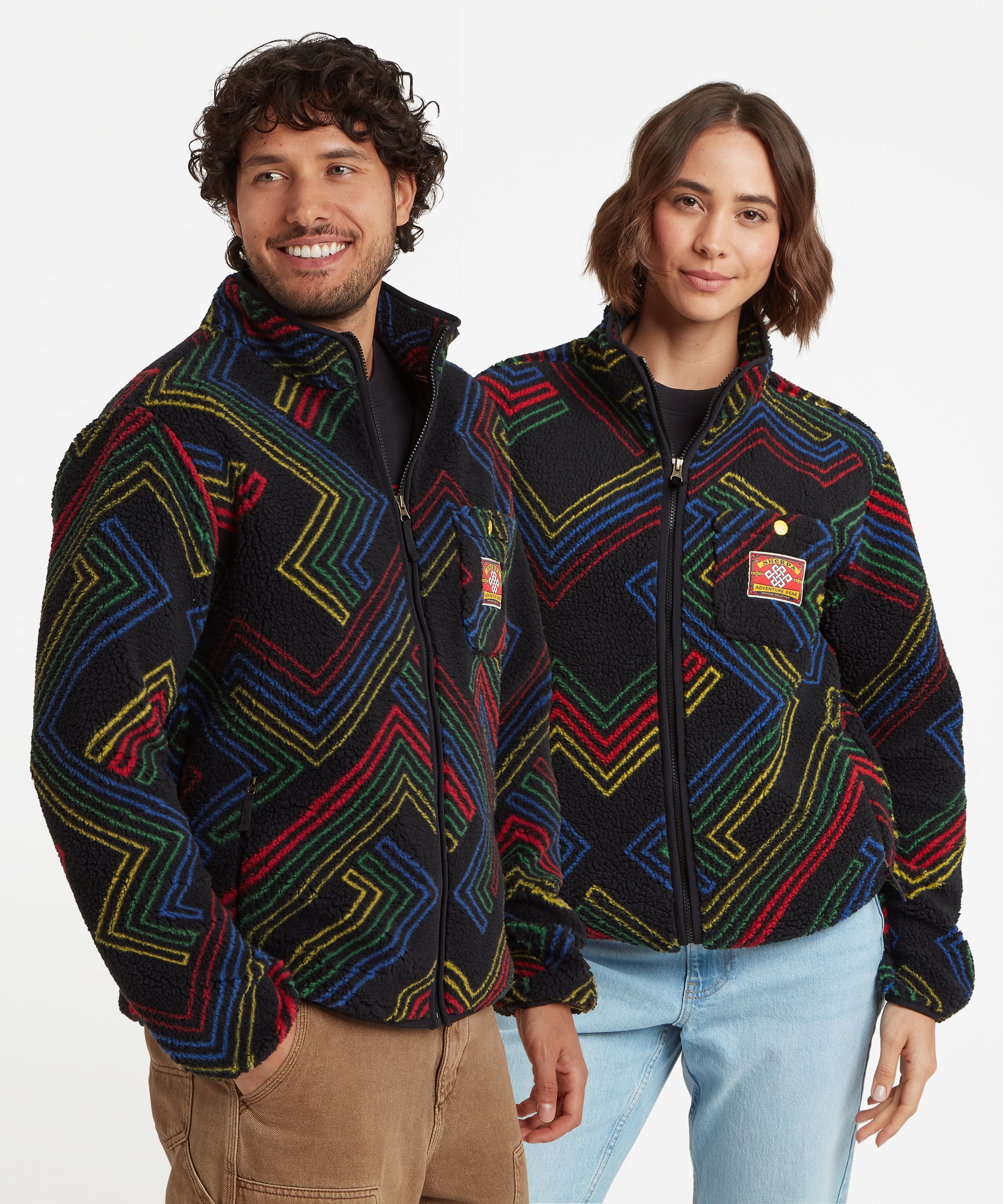 Tarcho Printed Full Zip Fleece  - Black Geo Stripes