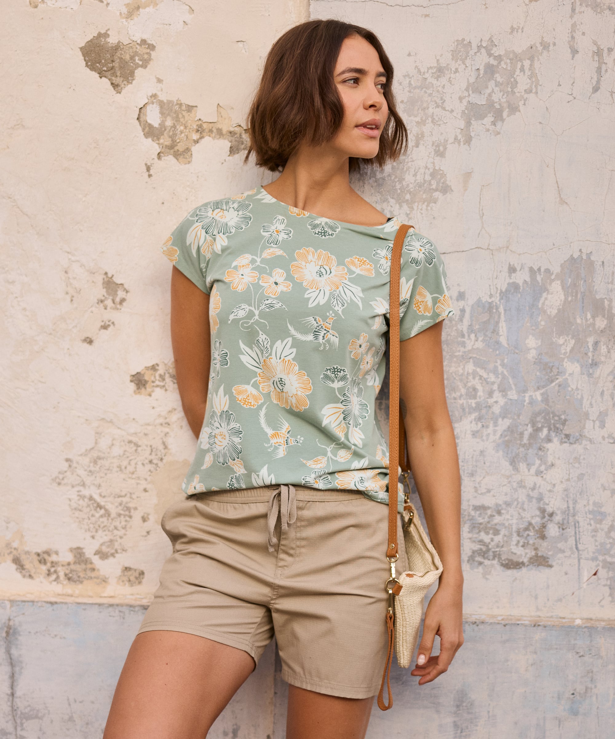 Neha T-Shirt in Celery Floral: mint green floral print short-sleeved top