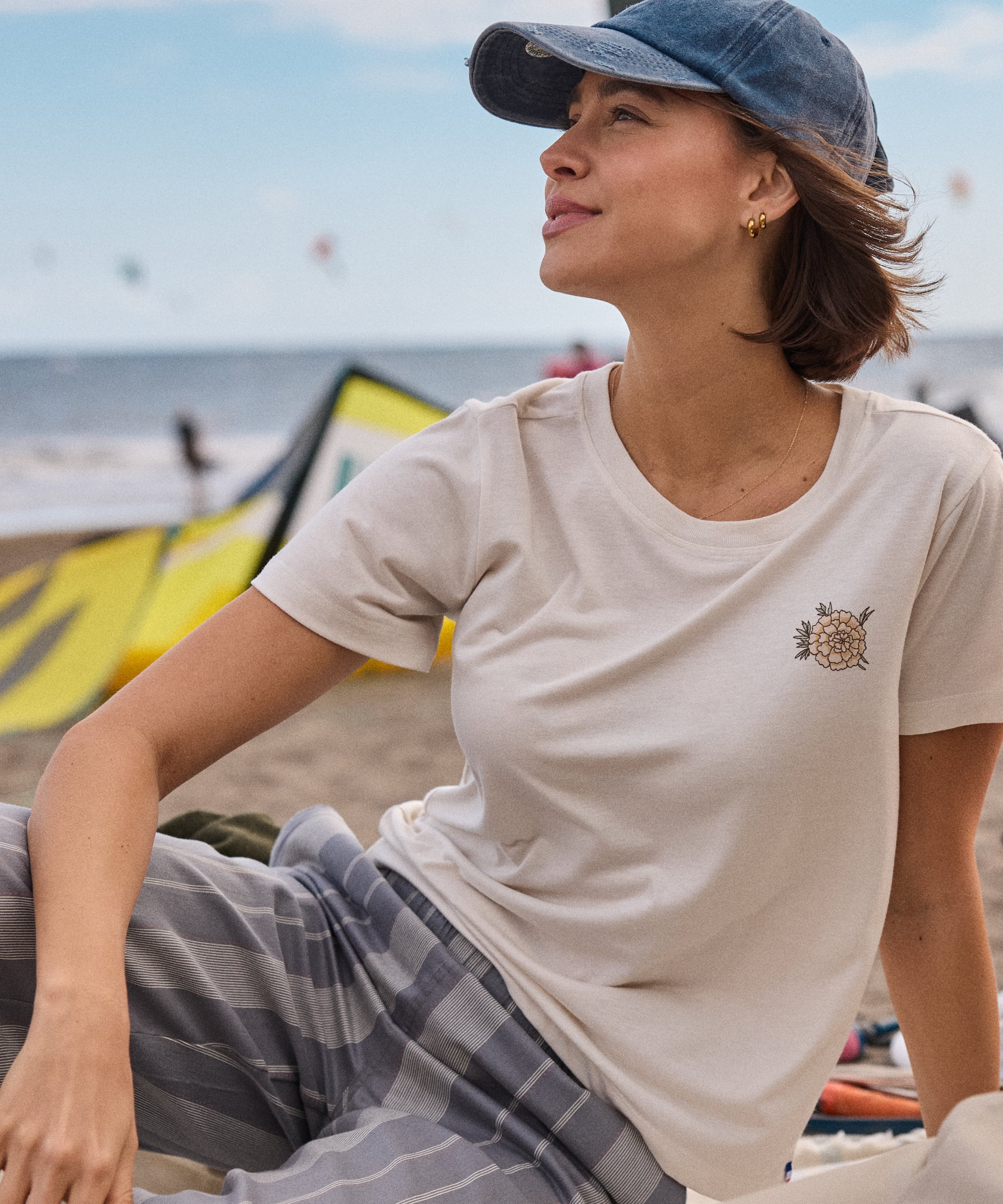 Bali Mountain T-Shirt - Peetho off-white cotton with embroidered floral chest design