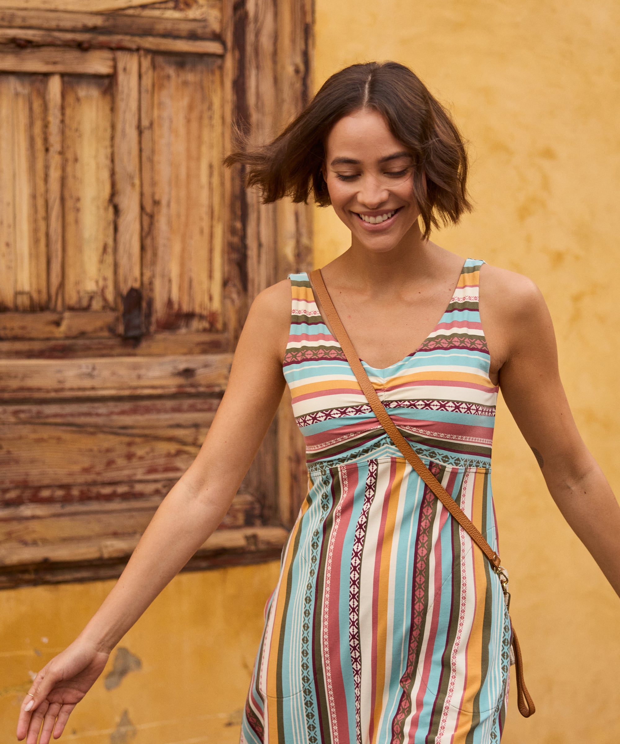 Neha Empire Dress - Evergreen Indreni: vibrant sleeveless striped summer dress