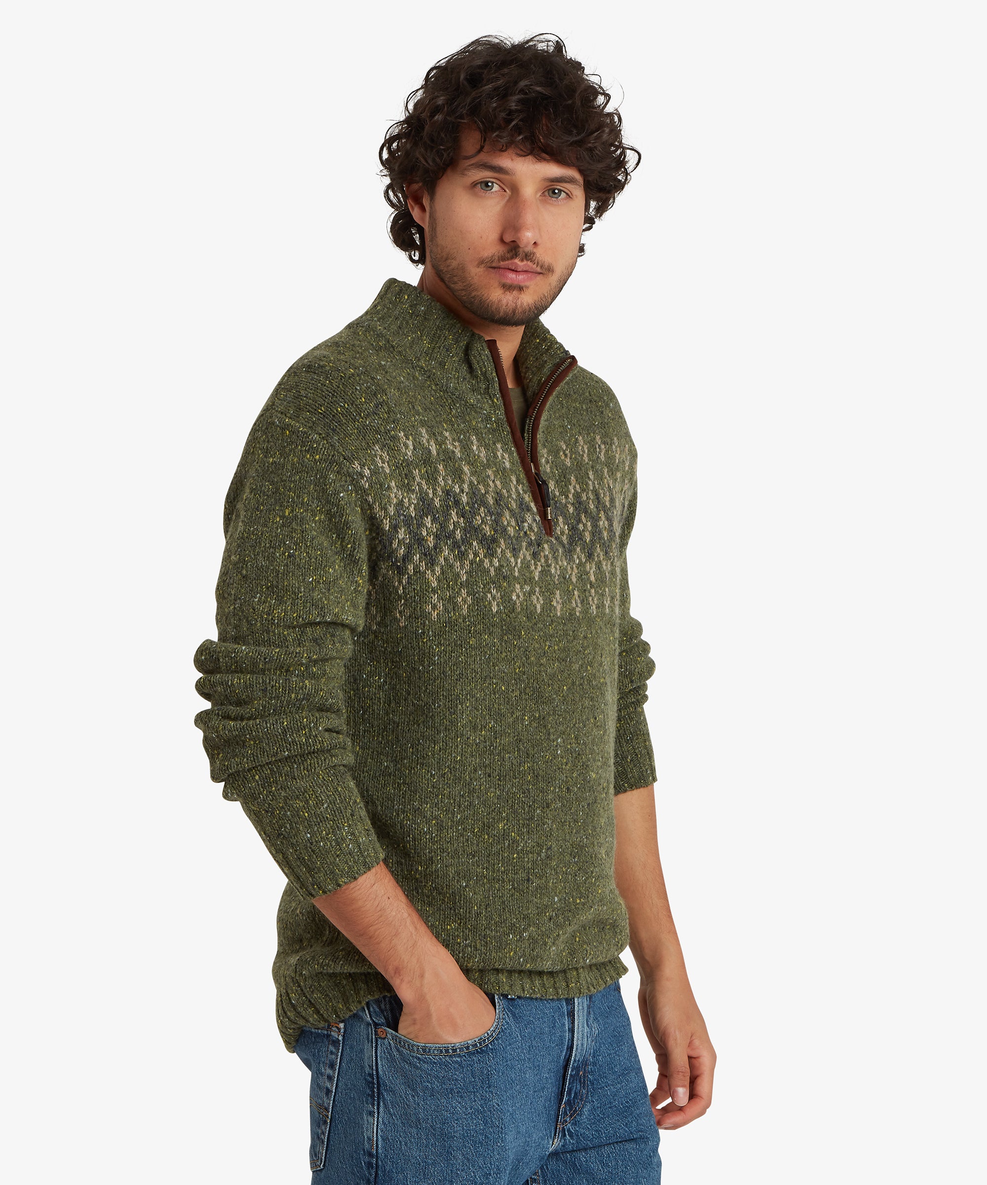 Dumji Pullover mit Viertelreißverschluss Evergreen – Herren