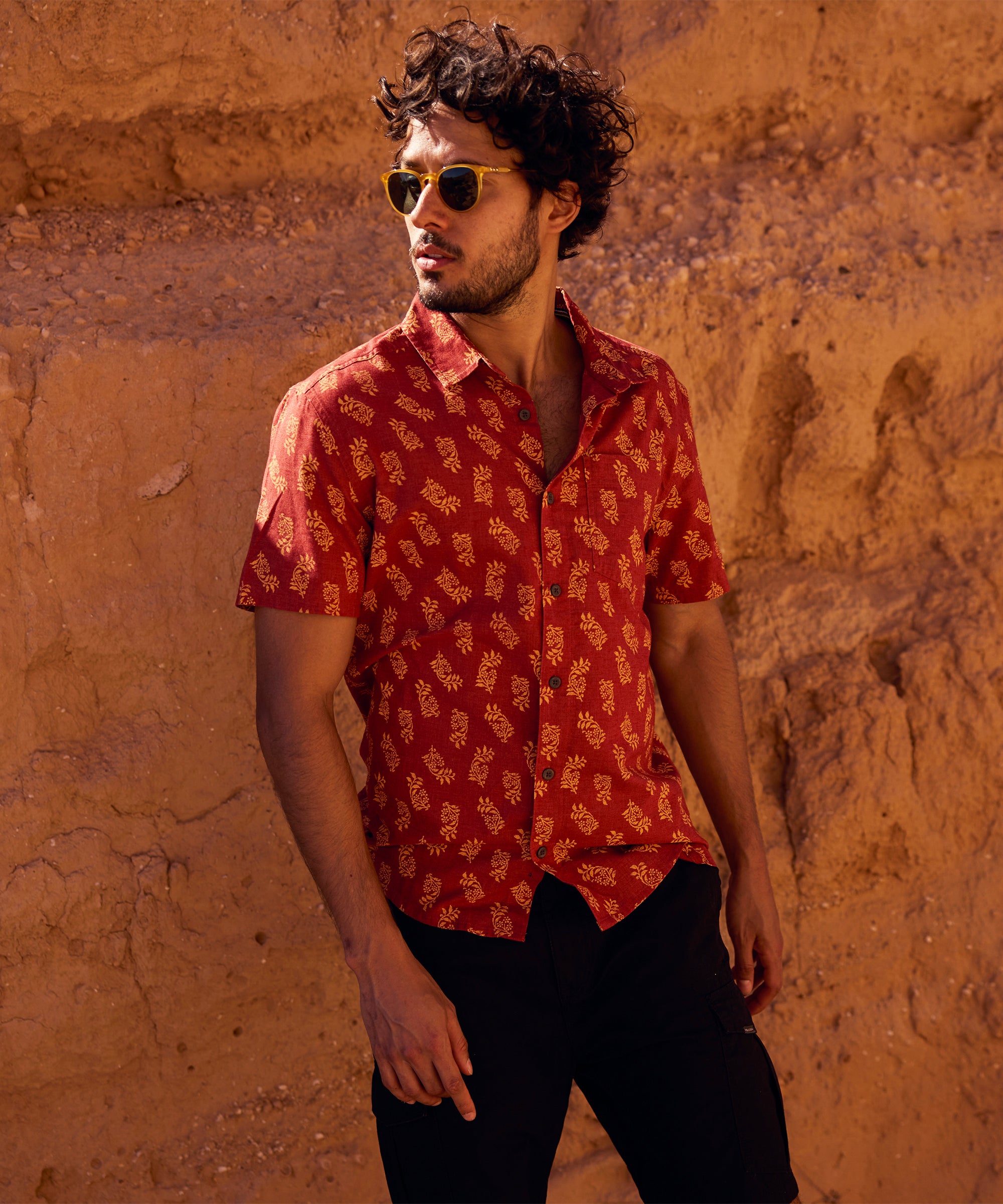 Indi Floral Short Sleeve Shirt - Clay Red