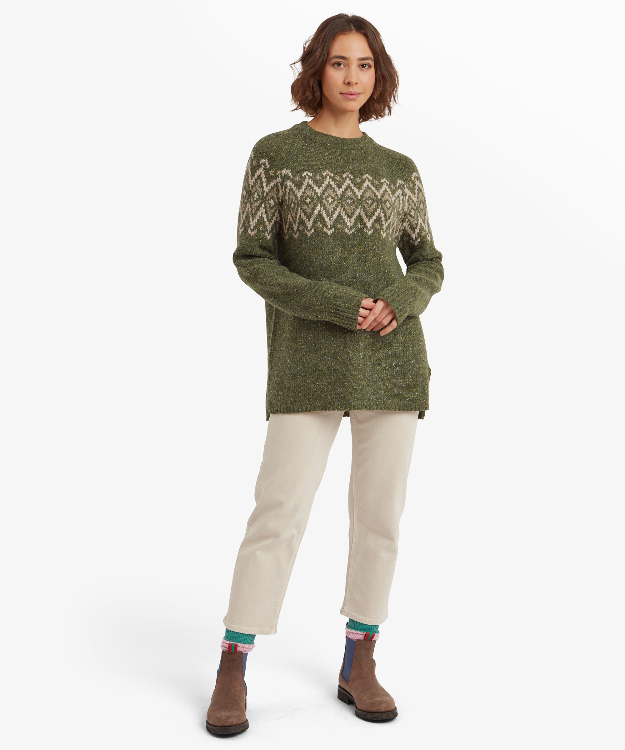 Langer Dumji-Pullover – Immergrün