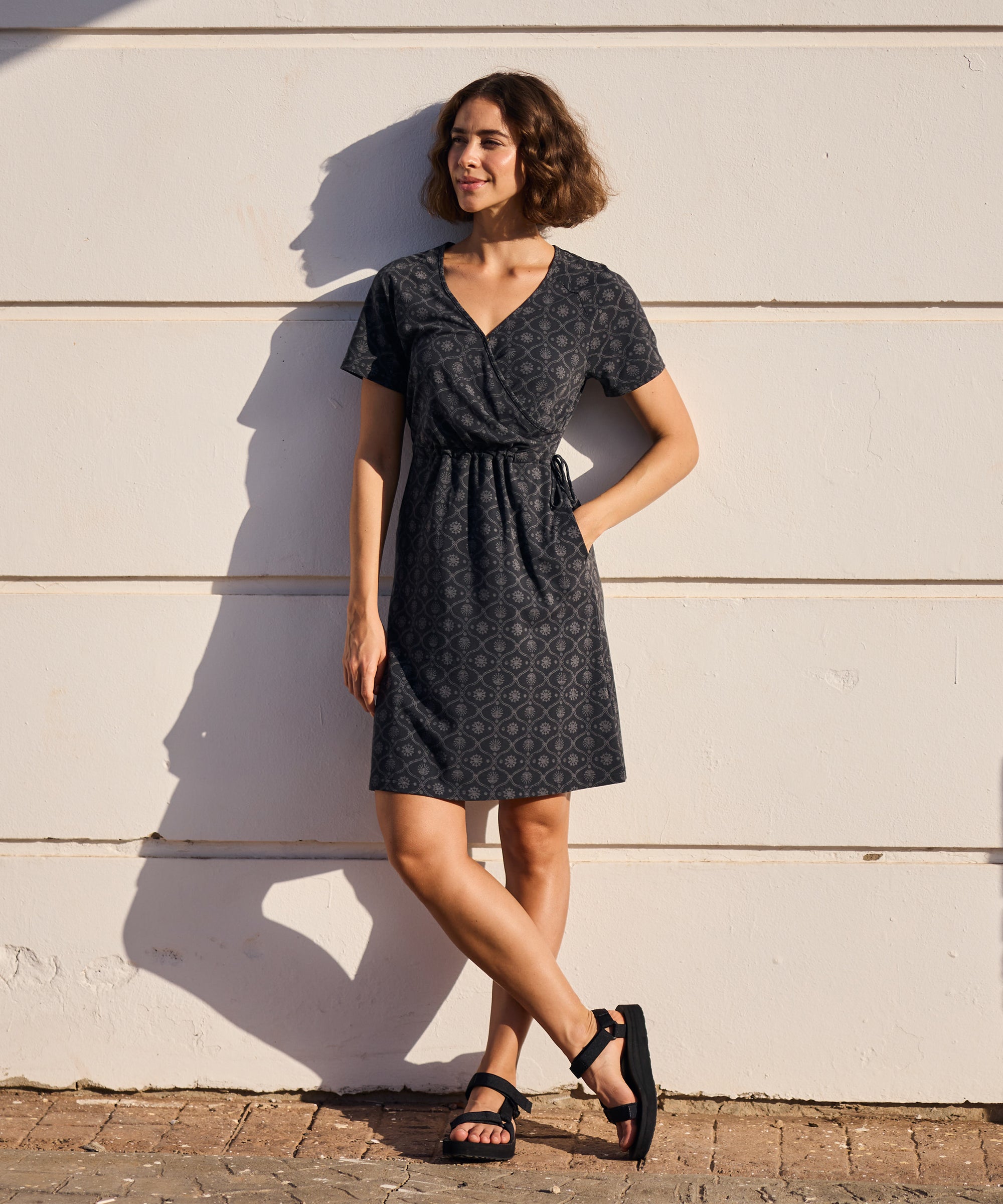 Womens Neha Faux Wrap Dress Black Sublime | Sherpa Adventure Gear Womens Neha Faux Wrap Dress Black Sublime | Sherpa Adventure Gear