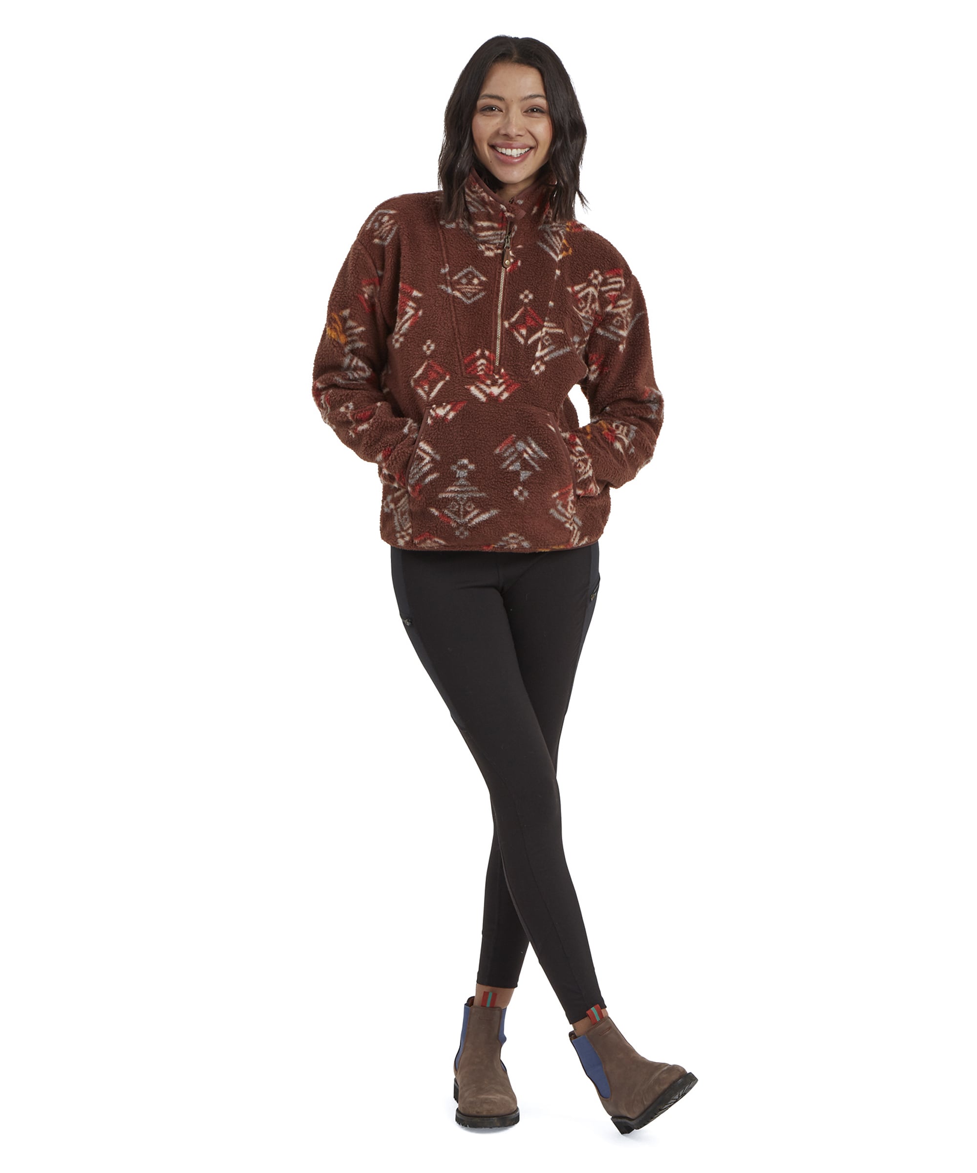 Uddesya Sherpa-Jacke mit Viertelreißverschluss – Cappuccino Yathra