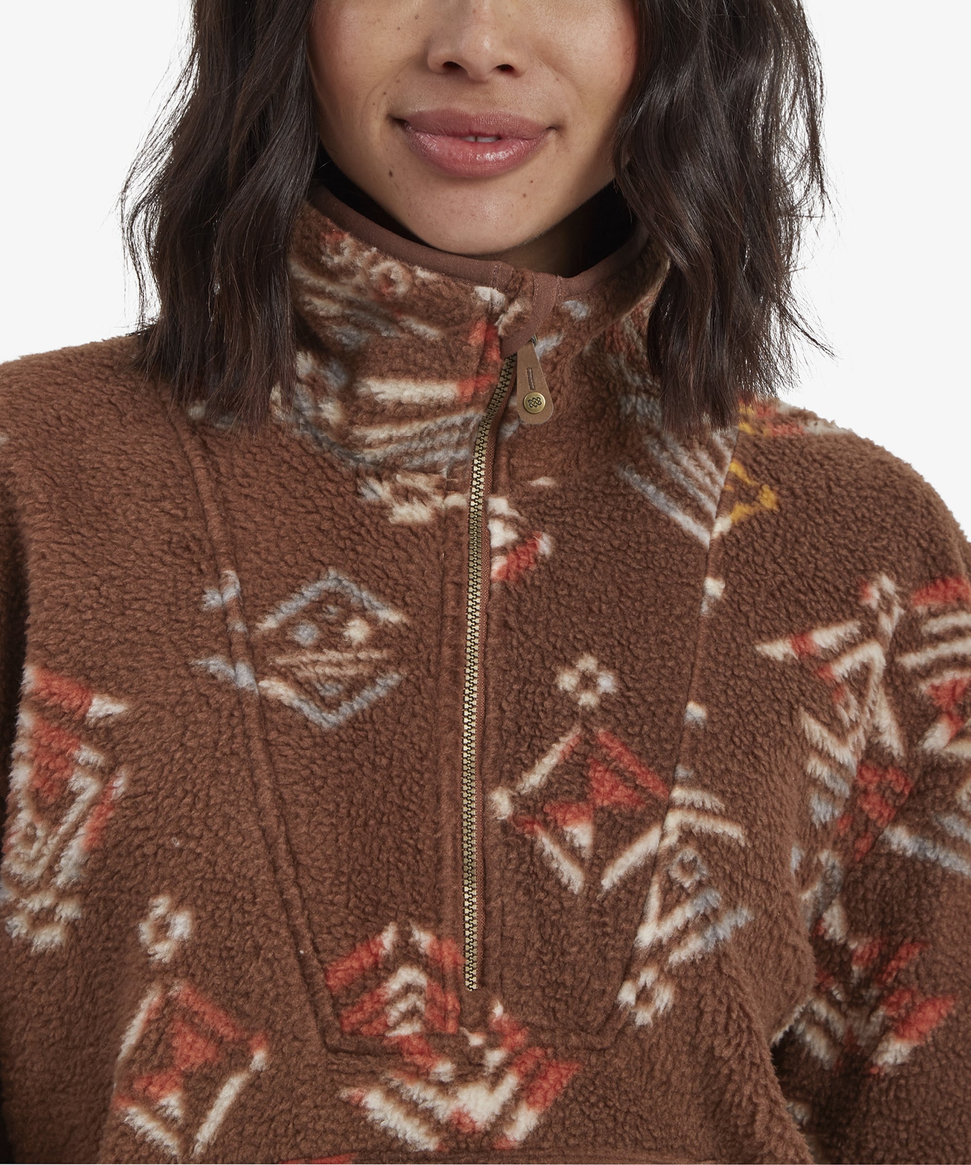 Uddesya Sherpa-Jacke mit Viertelreißverschluss – Cappuccino Yathra