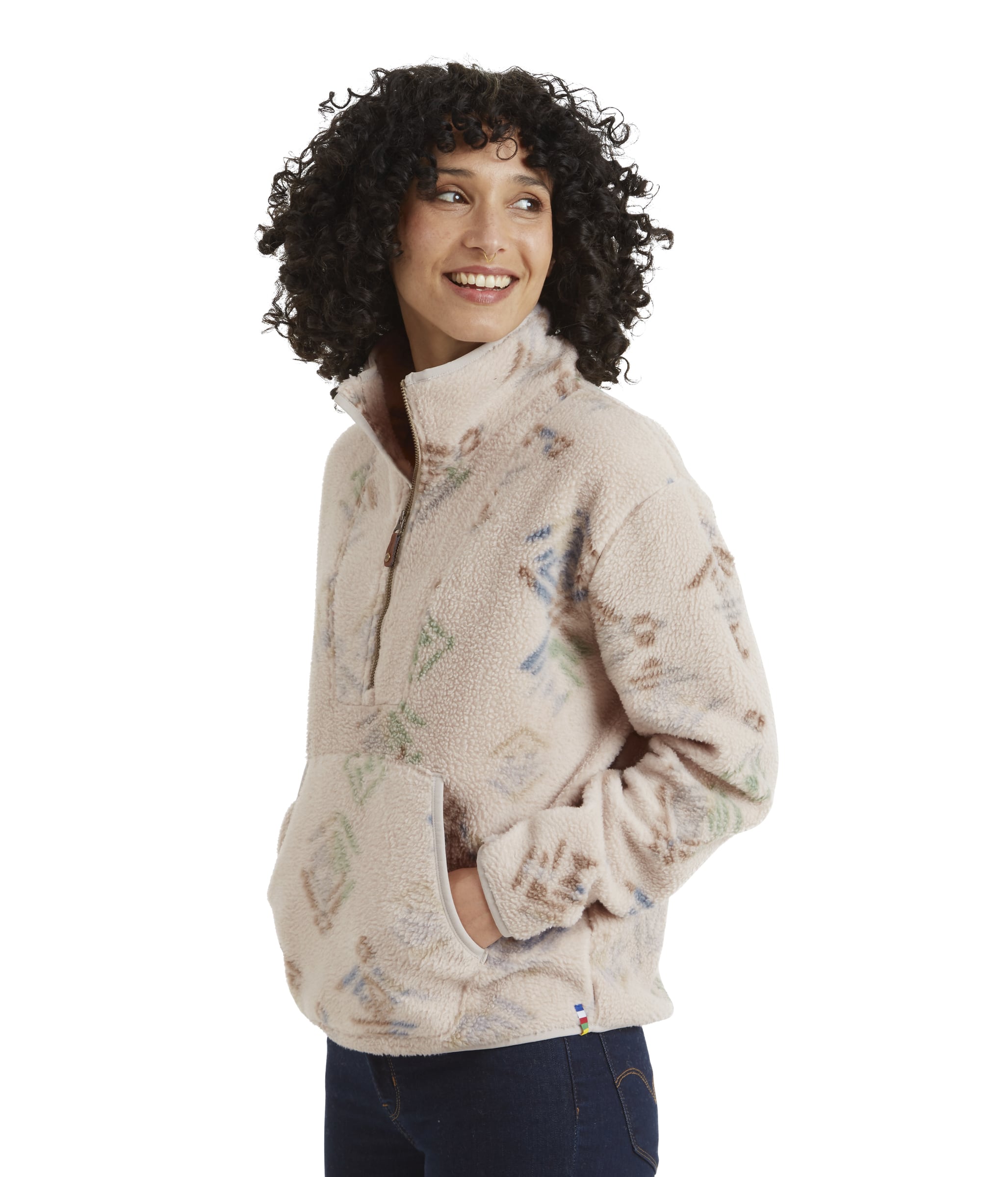 Uddesya Sherpa-Jacke mit Viertelreißverschluss – Goa Sand Yathra