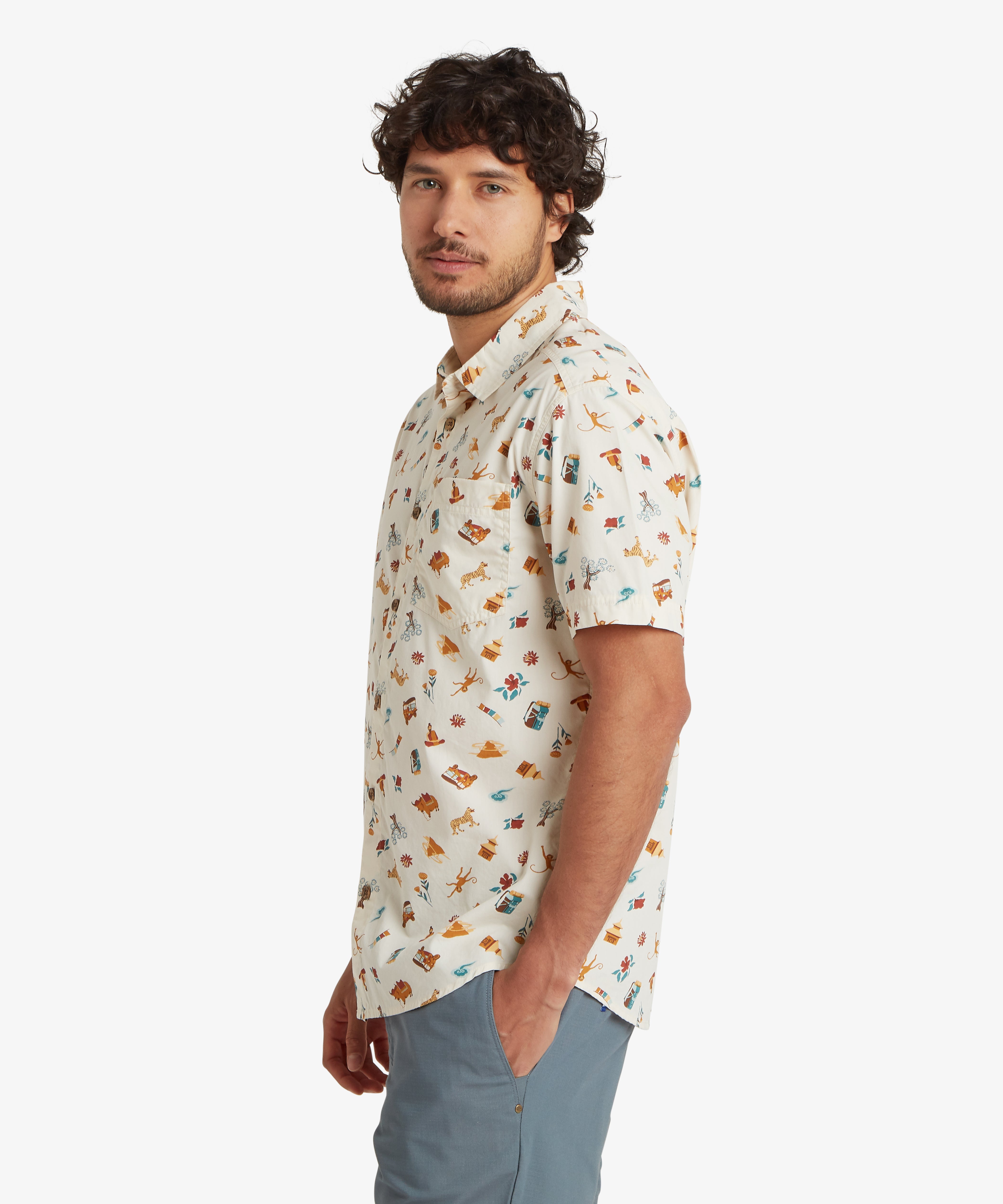 Balun Kurzarmhemd Ð Peetho Nepali in Off-White mit Cartoon-Print