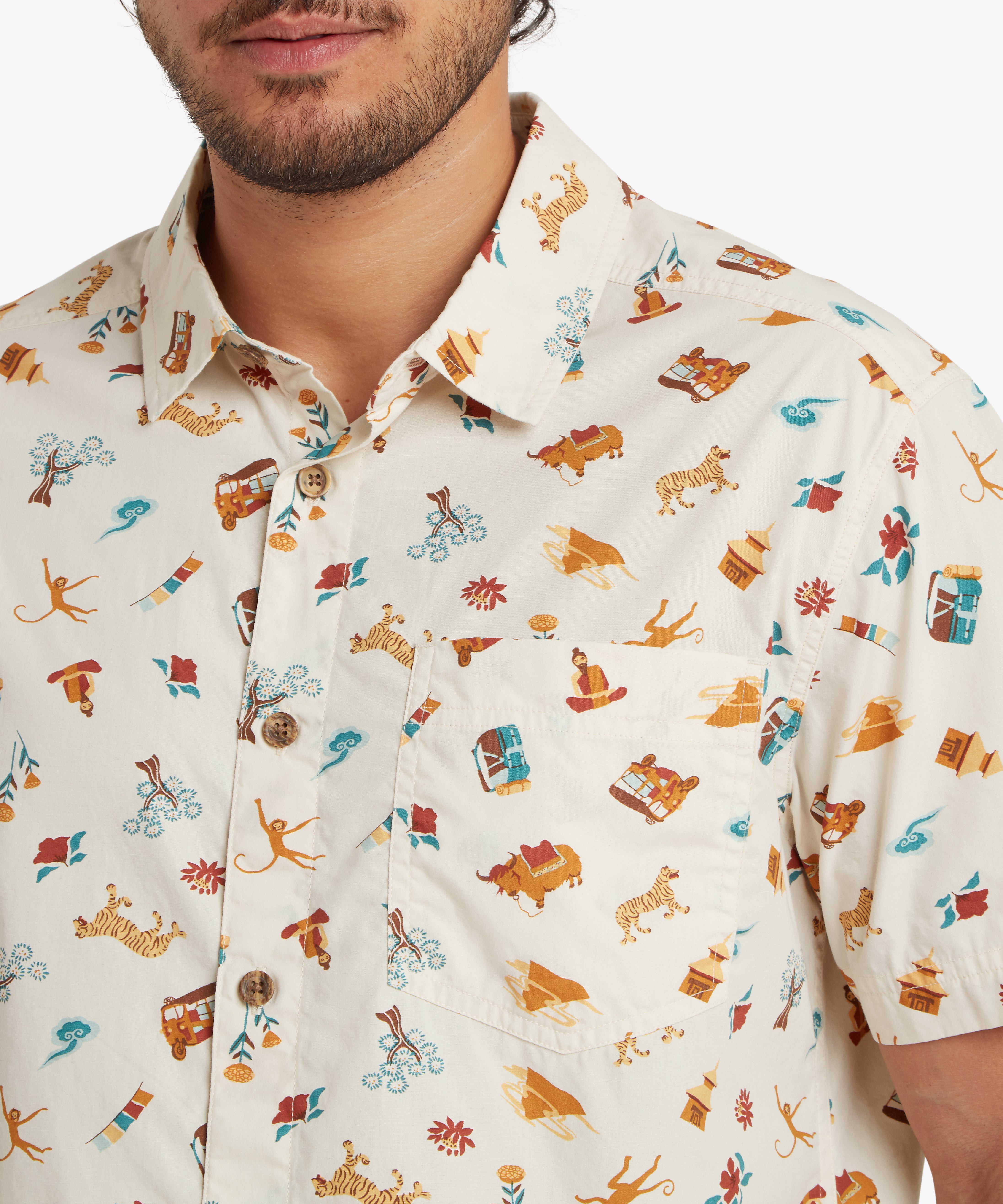 Balun Kurzarmhemd Ð Peetho Nepali in Creme mit Tierprint