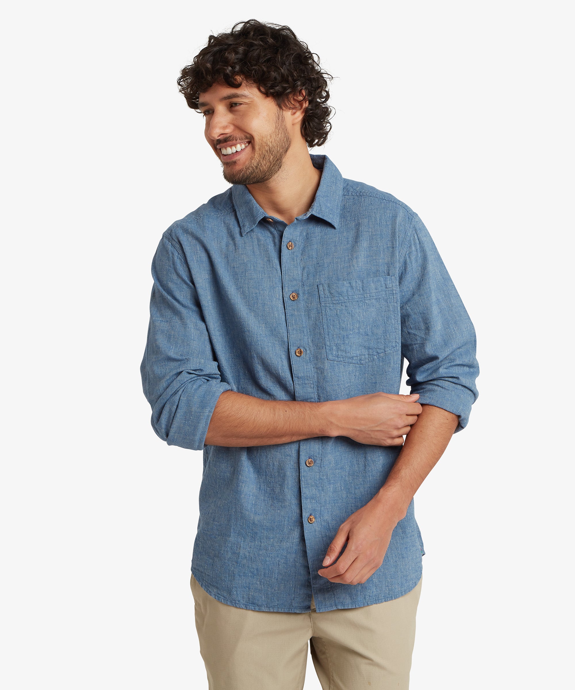 Habba Long Sleeve Shirt in Seaport Blue with rolled-up sleeves