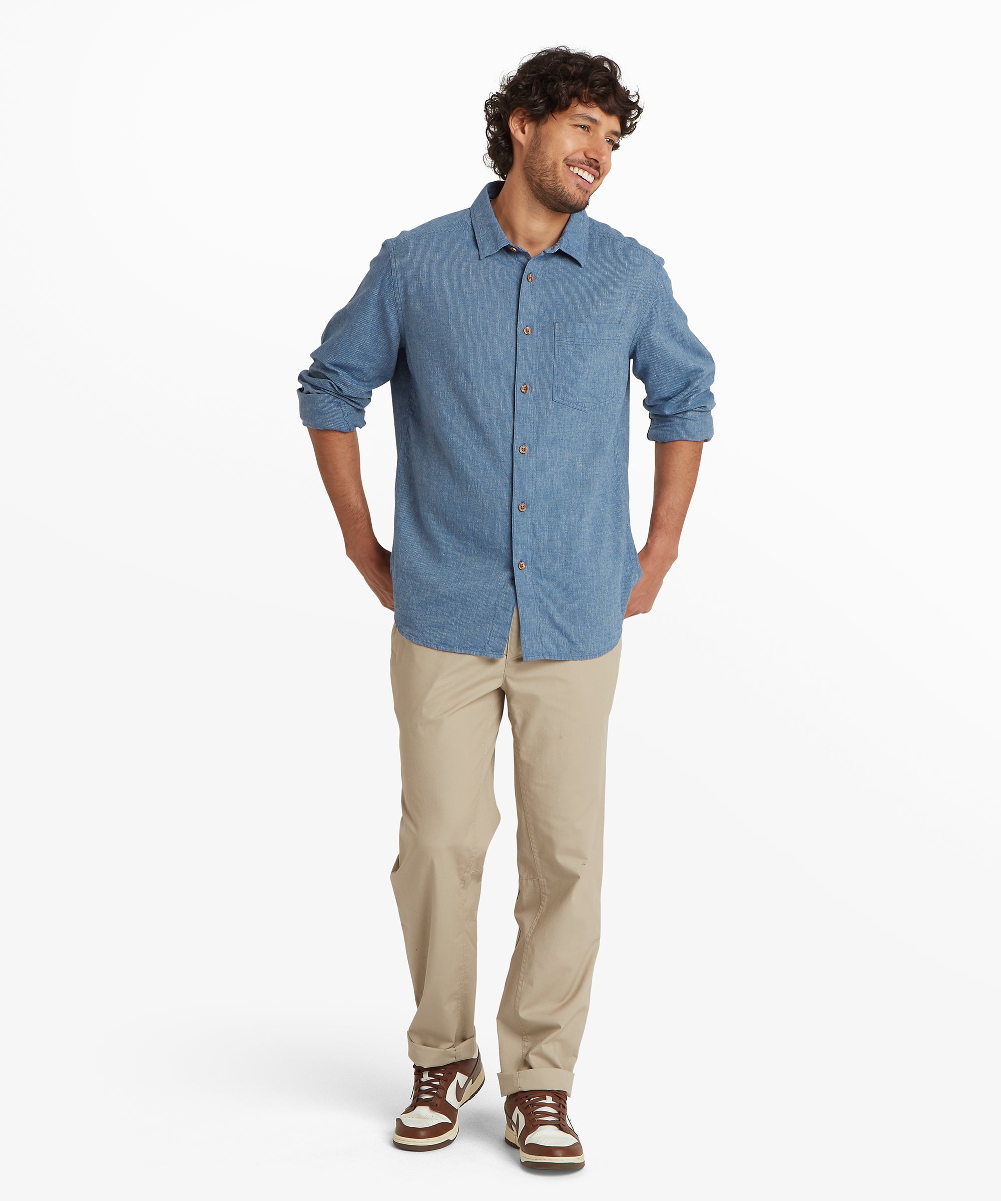 Habba Long Sleeve Shirt in Seaport Blue with rolled-up sleeves