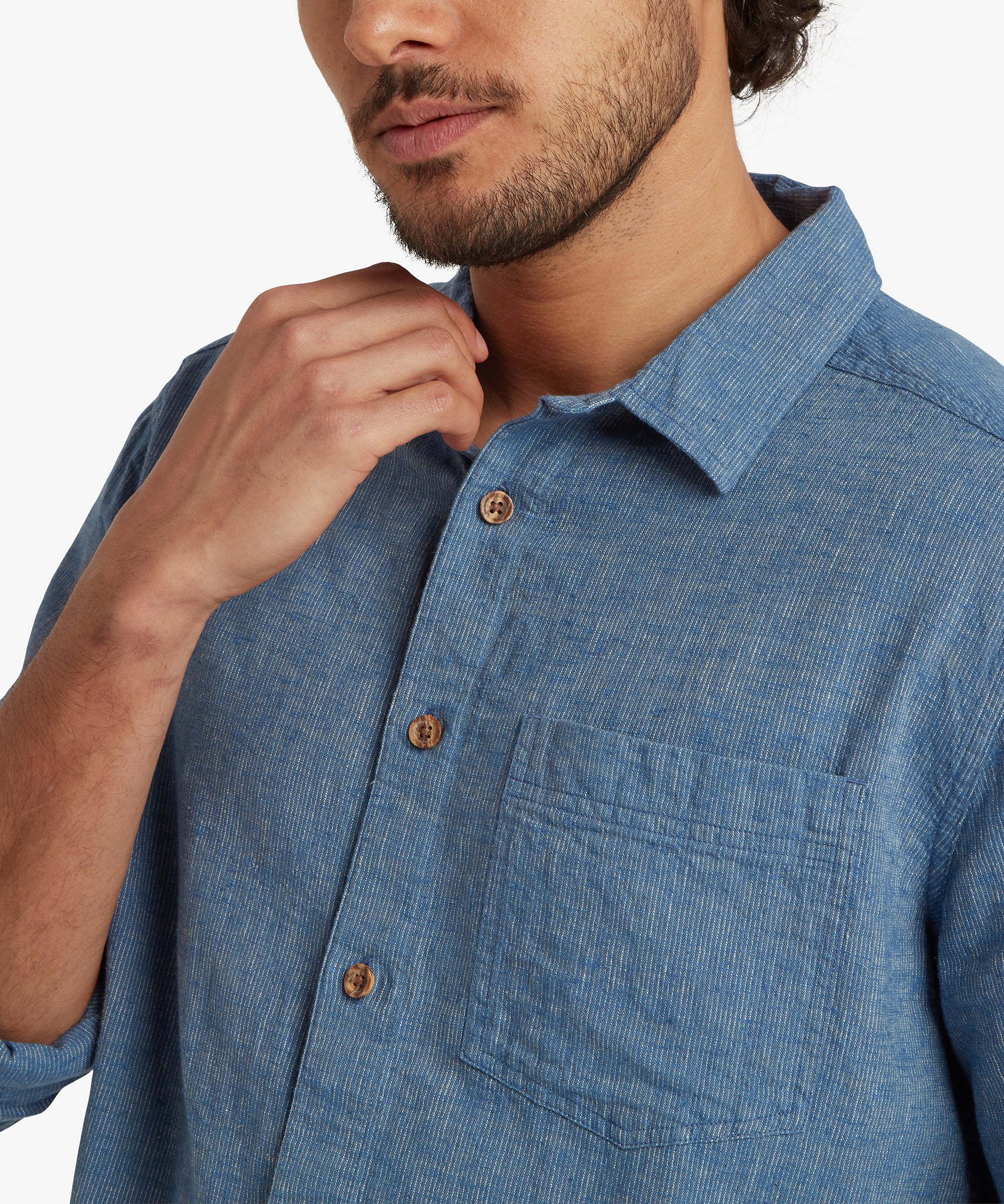 Habba Long Sleeve Shirt in Seaport Blue with wooden buttons