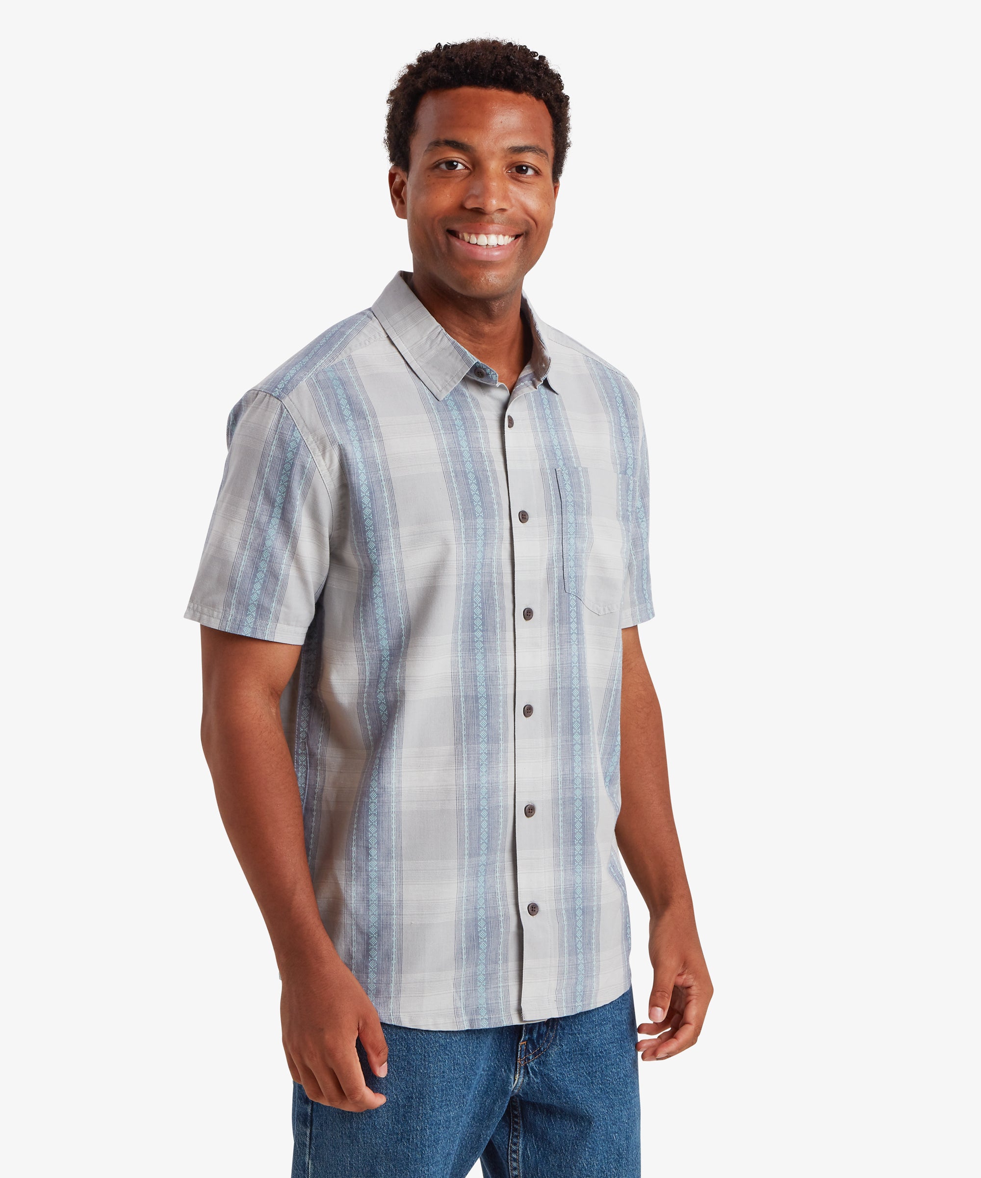 Ispat Short Sleeve Shirt - Pearl Blue plaid pattern, breathable fabric