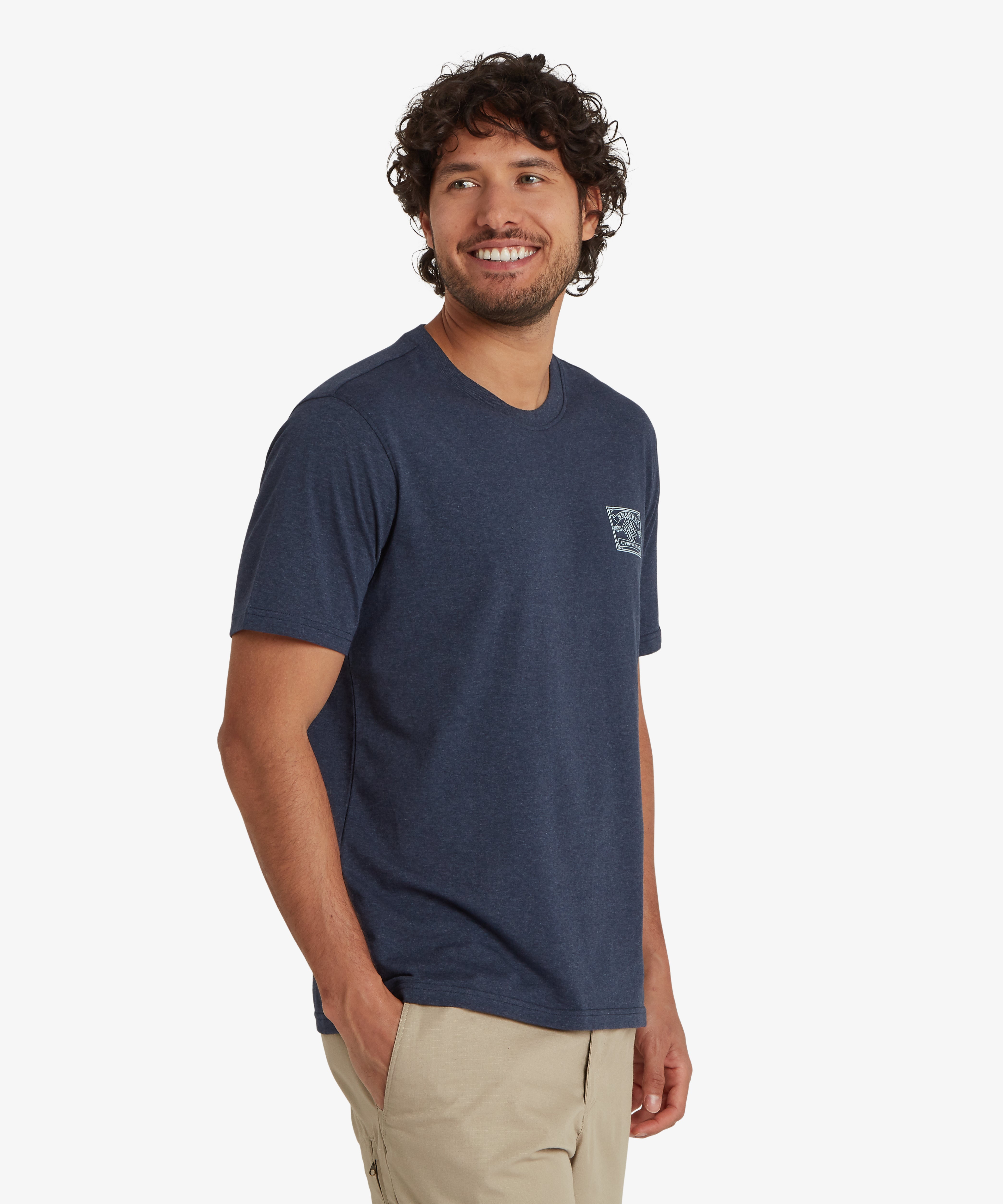 Marineblaues Jutnu Badge Rathee Blaues Kurzarm-T-Shirt mit Logo auf der Brust