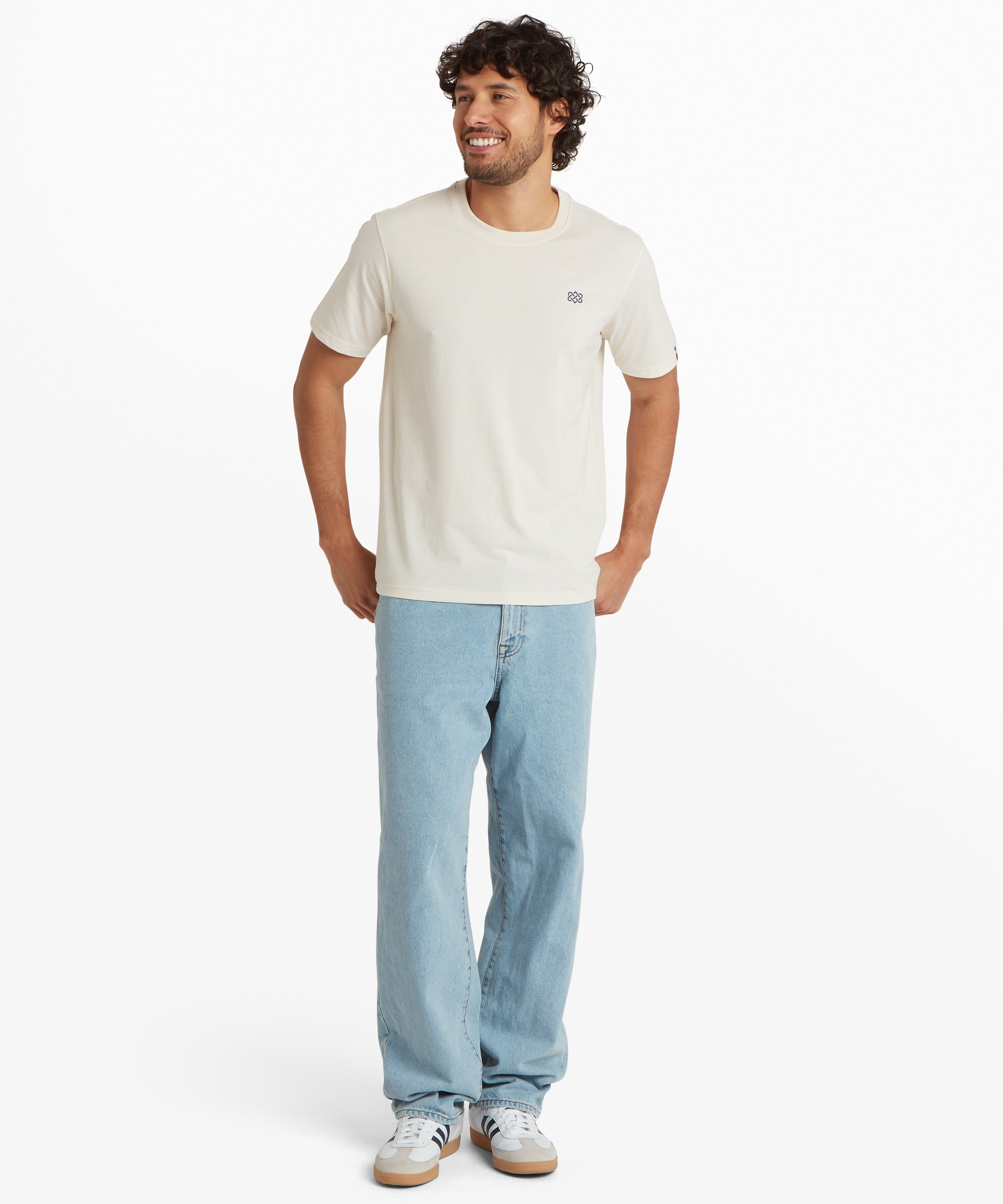 Jutnu Himalayan Peetho cream minimalist crewneck t-shirt with embroidered logo
