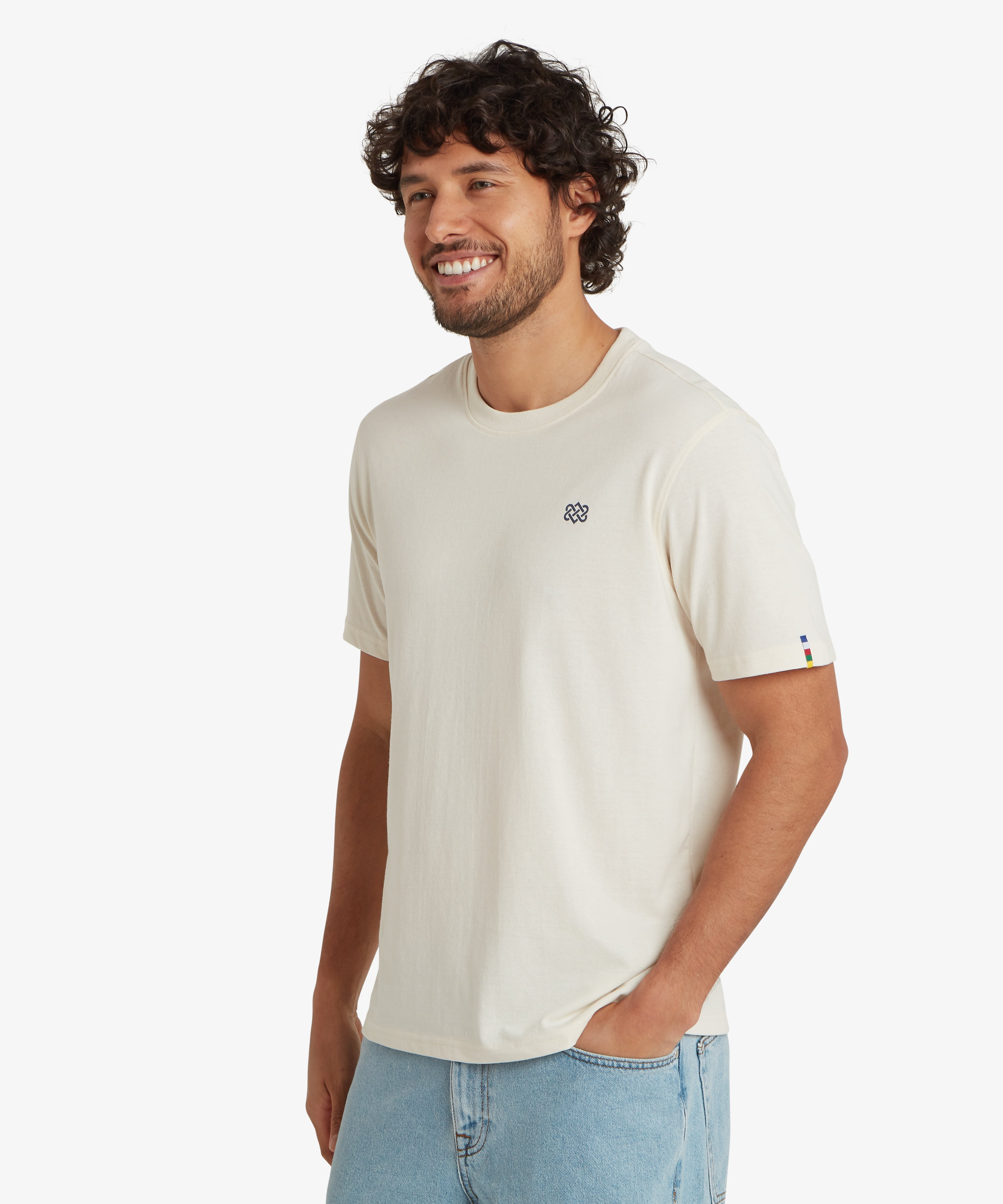 Jutnu Himalayan Peetho T-shirt: cream short-sleeve crew neck with embroidered logos
