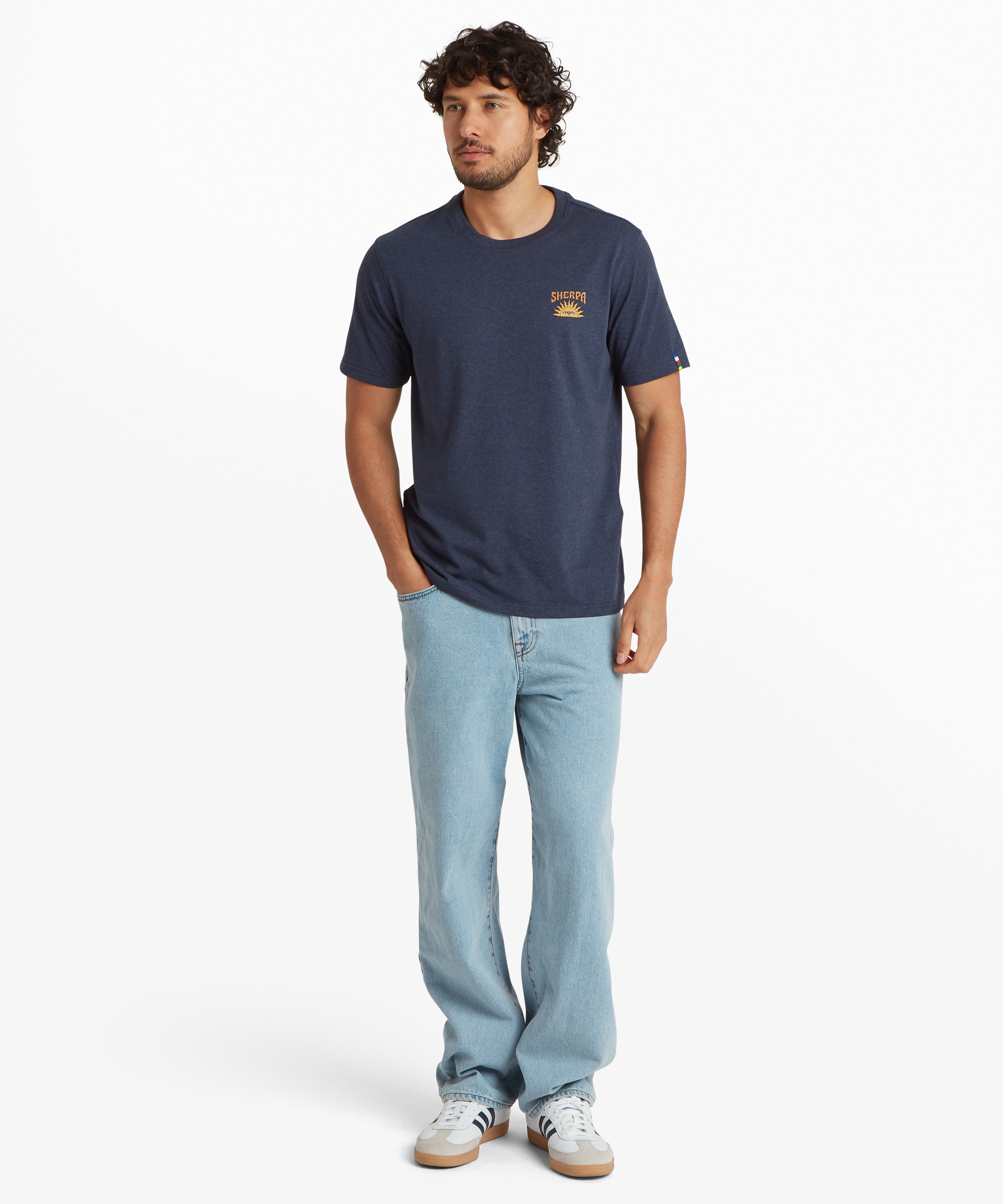 Jutnu Psychedelic Rathee Blue T-shirt with gold sun logo