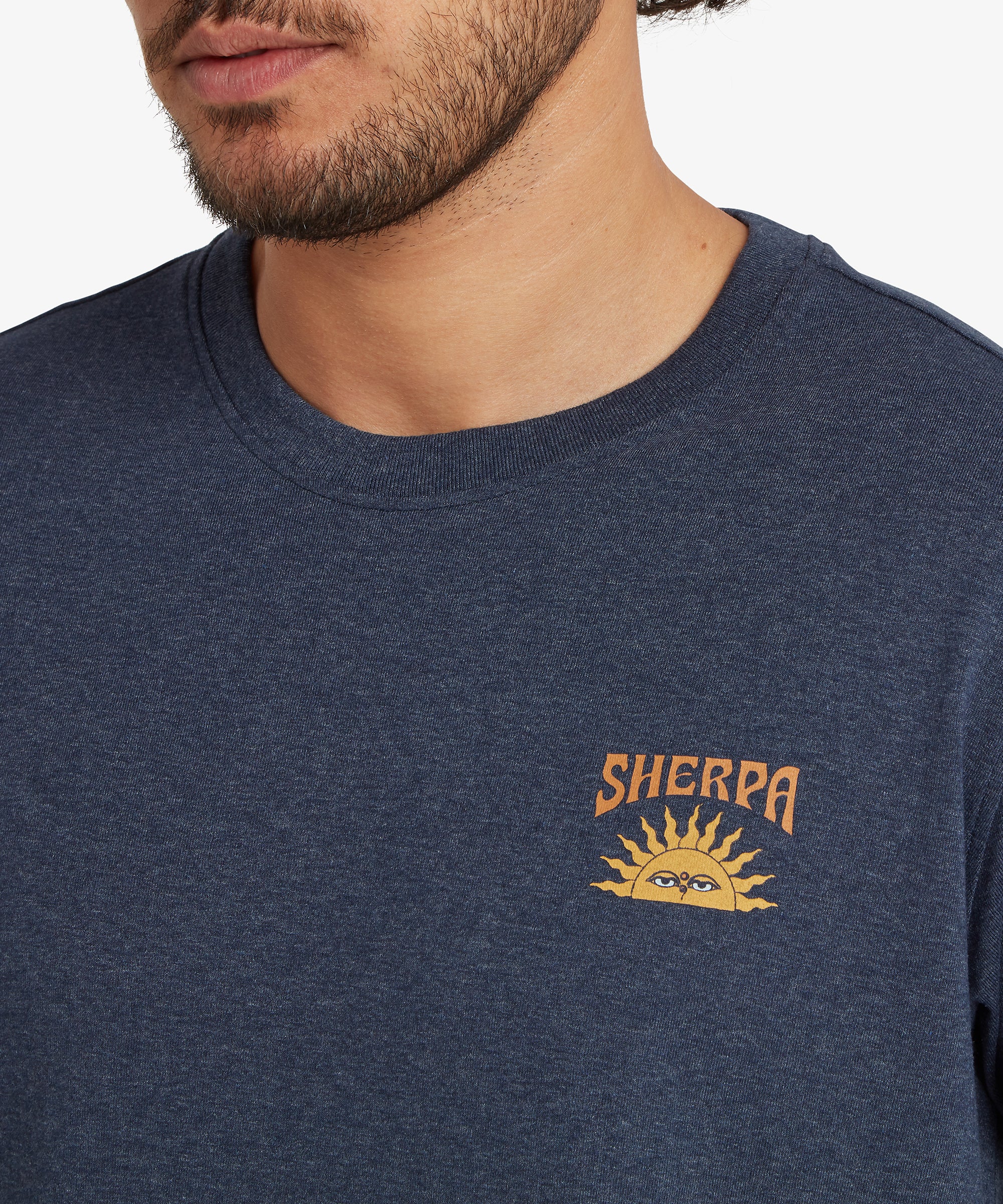 Jutnu Psychedelic Rathee Blue T-Shirt with yellow sun and sherpa graphic