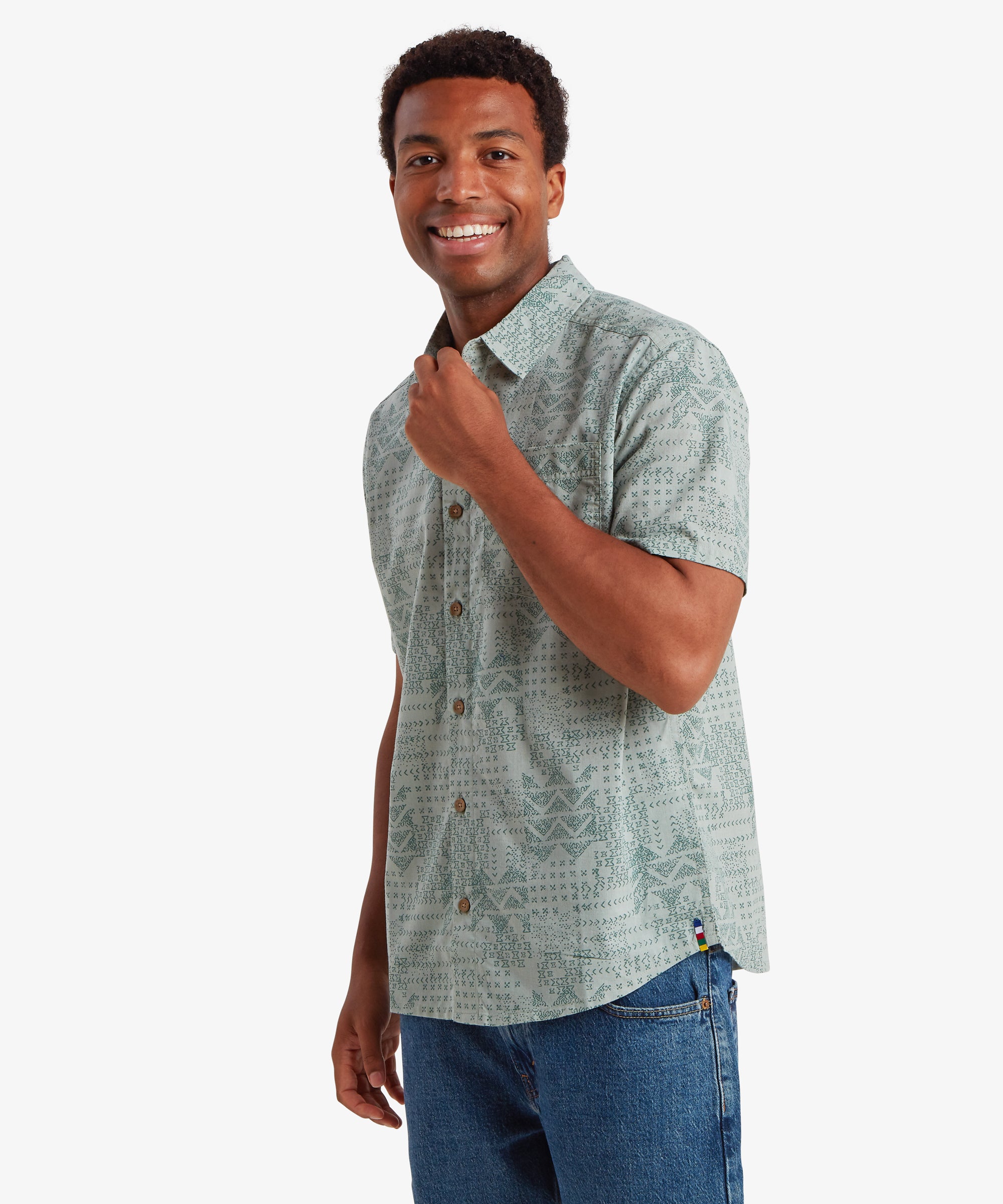 Puja Short Sleeve Shirt in Celery - light green geometric pattern
