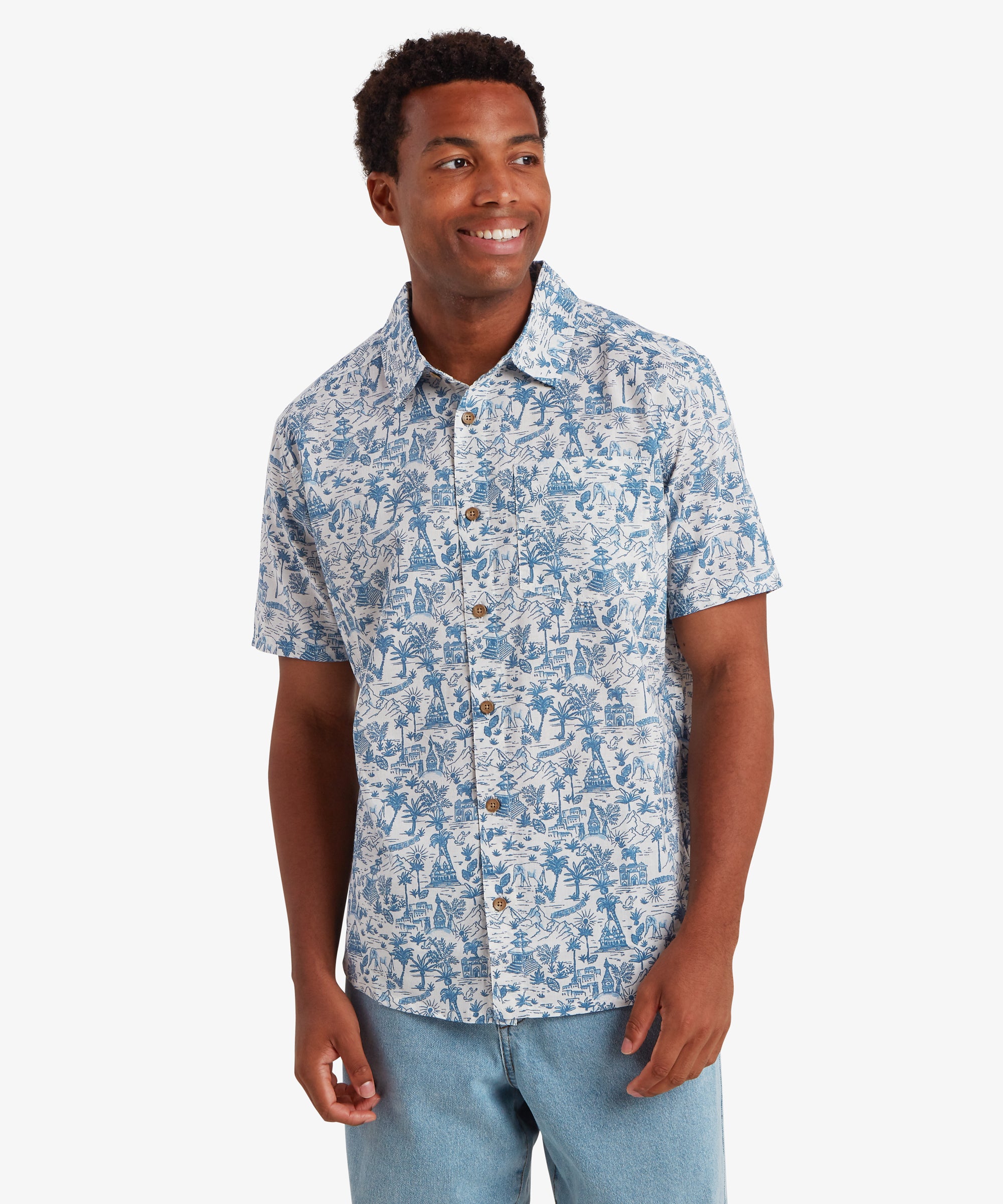 Ravi Kurzarmhemd - Katha Weiß/Blau