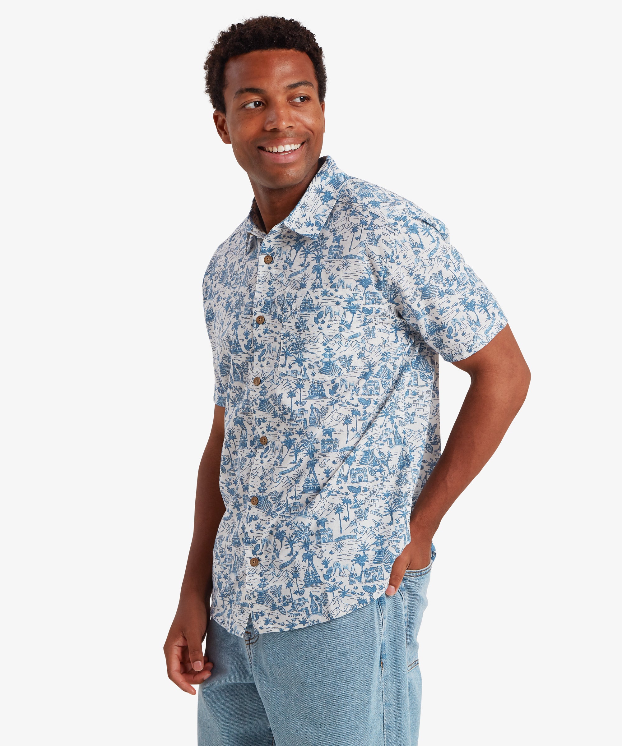 Ravi Kurzarmhemd - Katha Weiß/Blau