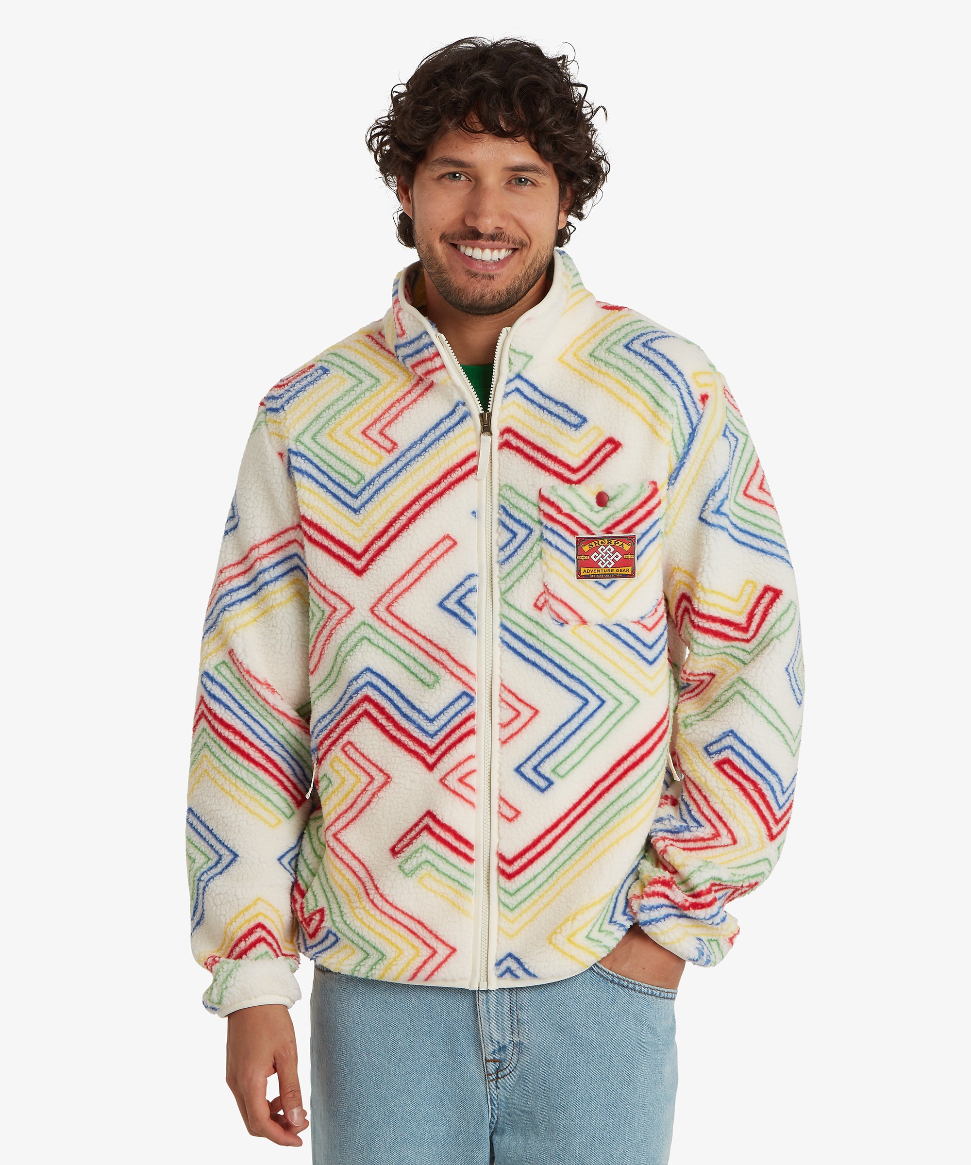 Tarcho Printed Full Zip Fleece  - Peetho Geo Stripes