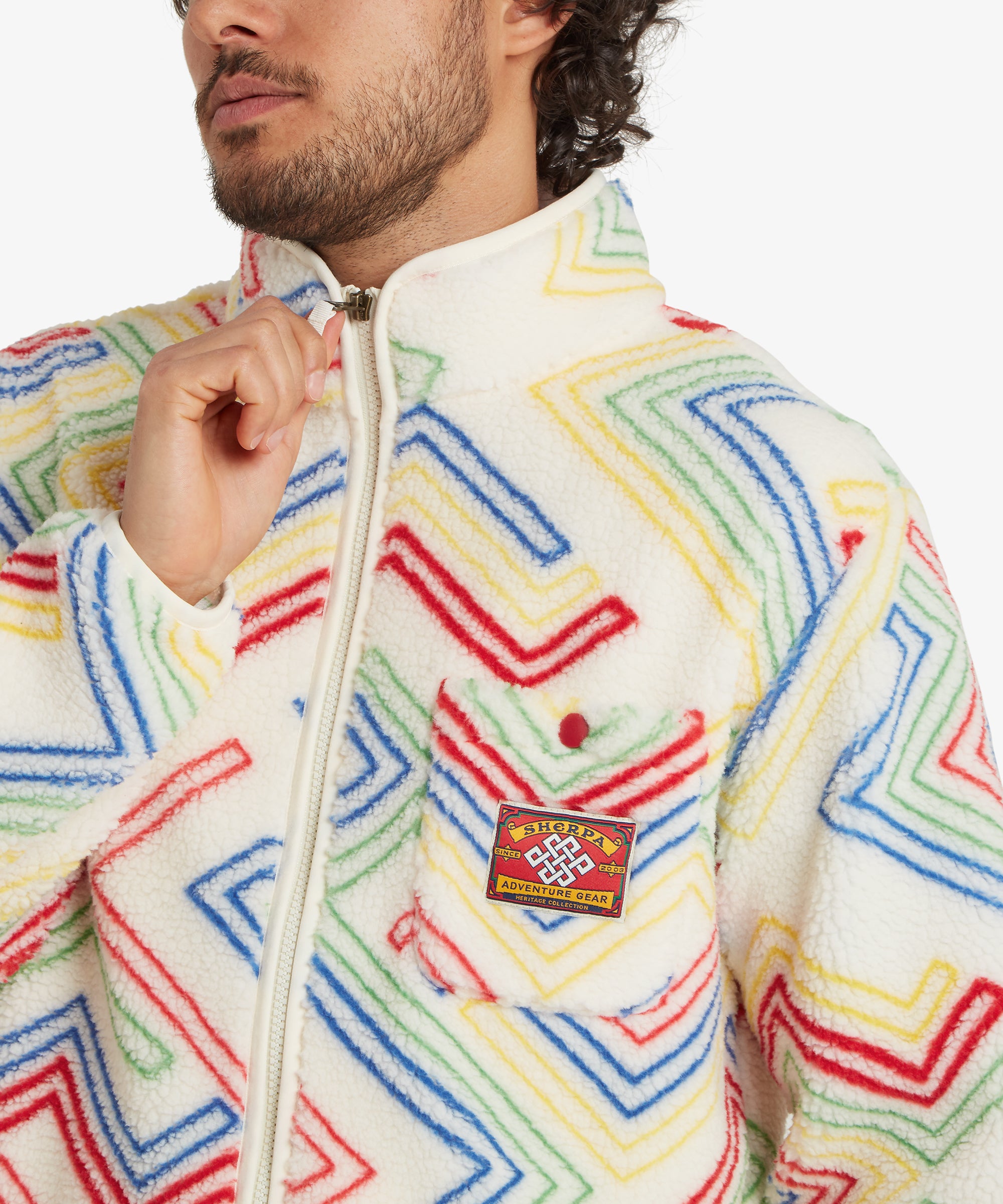 Tarcho Printed Full Zip Fleece  - Peetho Geo Stripes