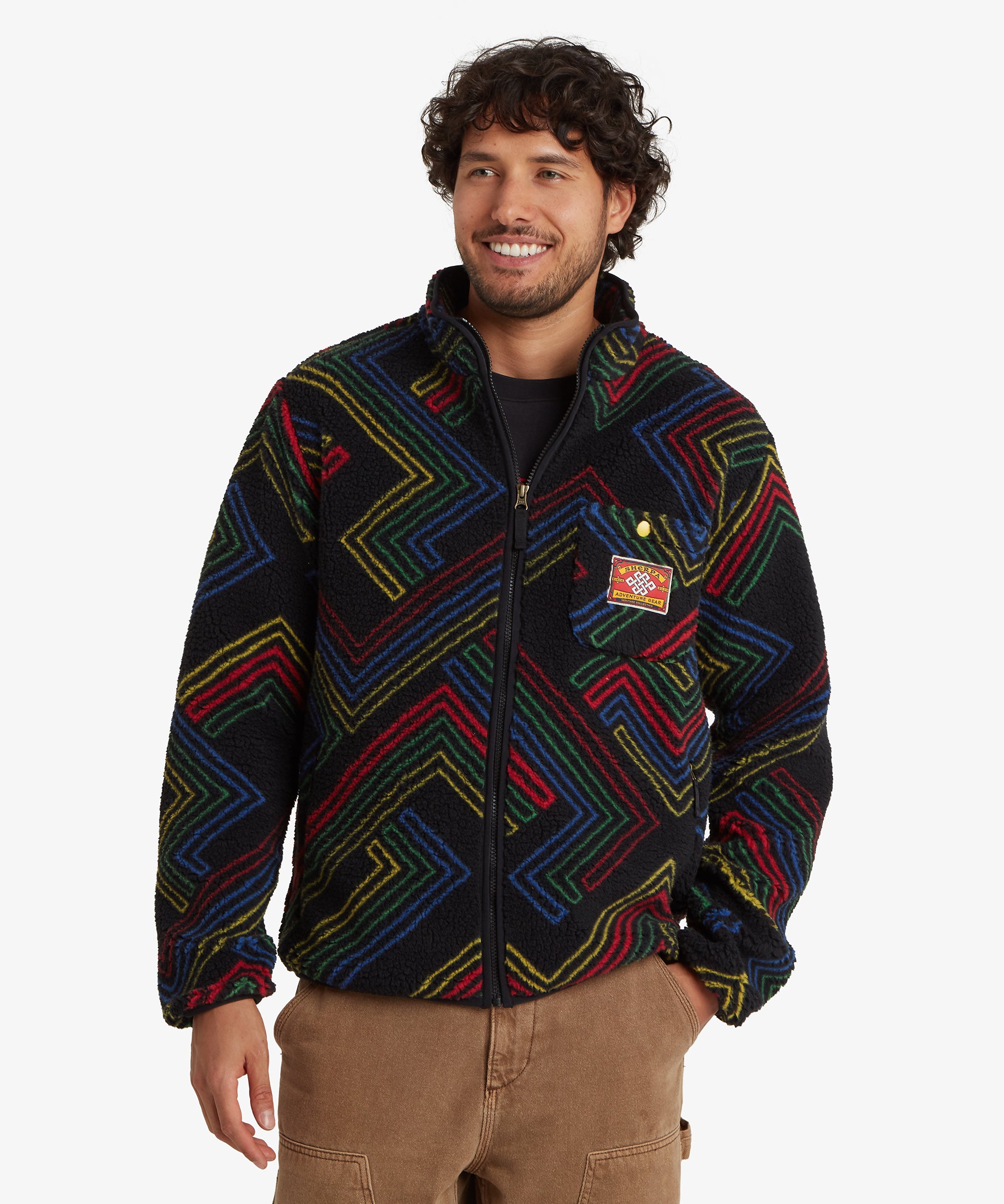 Tarcho Printed Full Zip Fleece  - Black Geo Stripes