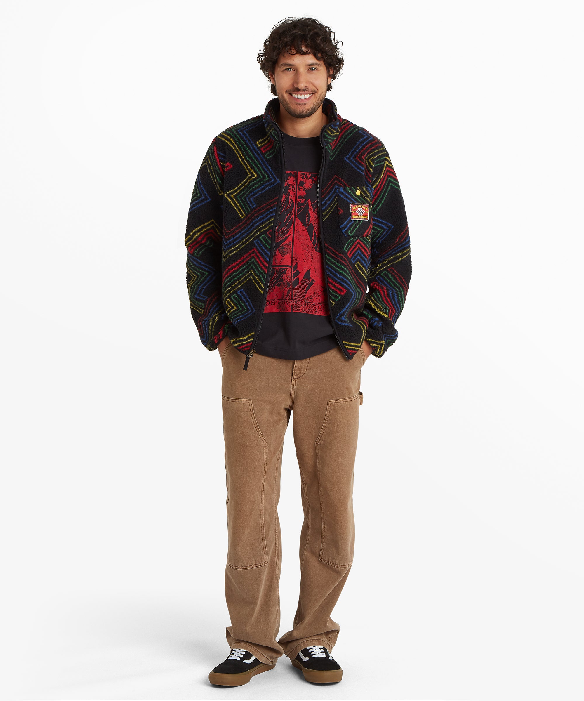 Tarcho Printed Full Zip Fleece  - Black Geo Stripes