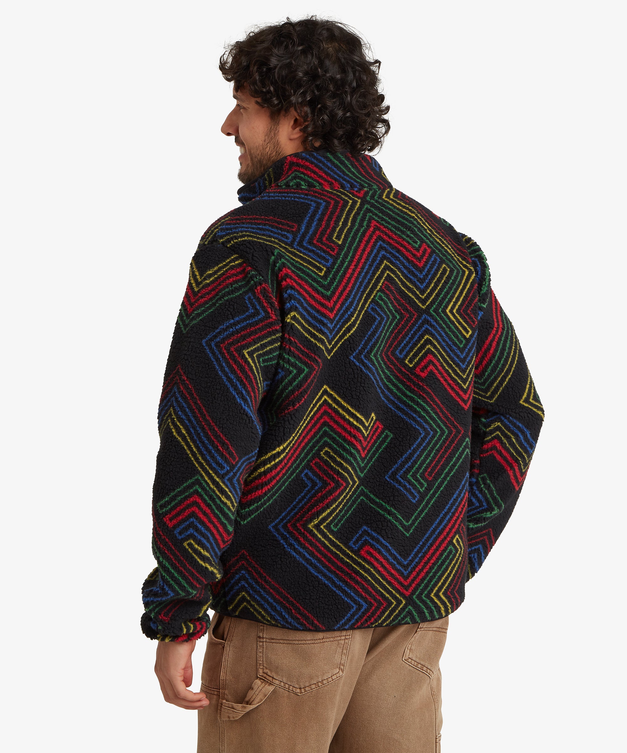 Tarcho Printed Full Zip Fleece  - Black Geo Stripes