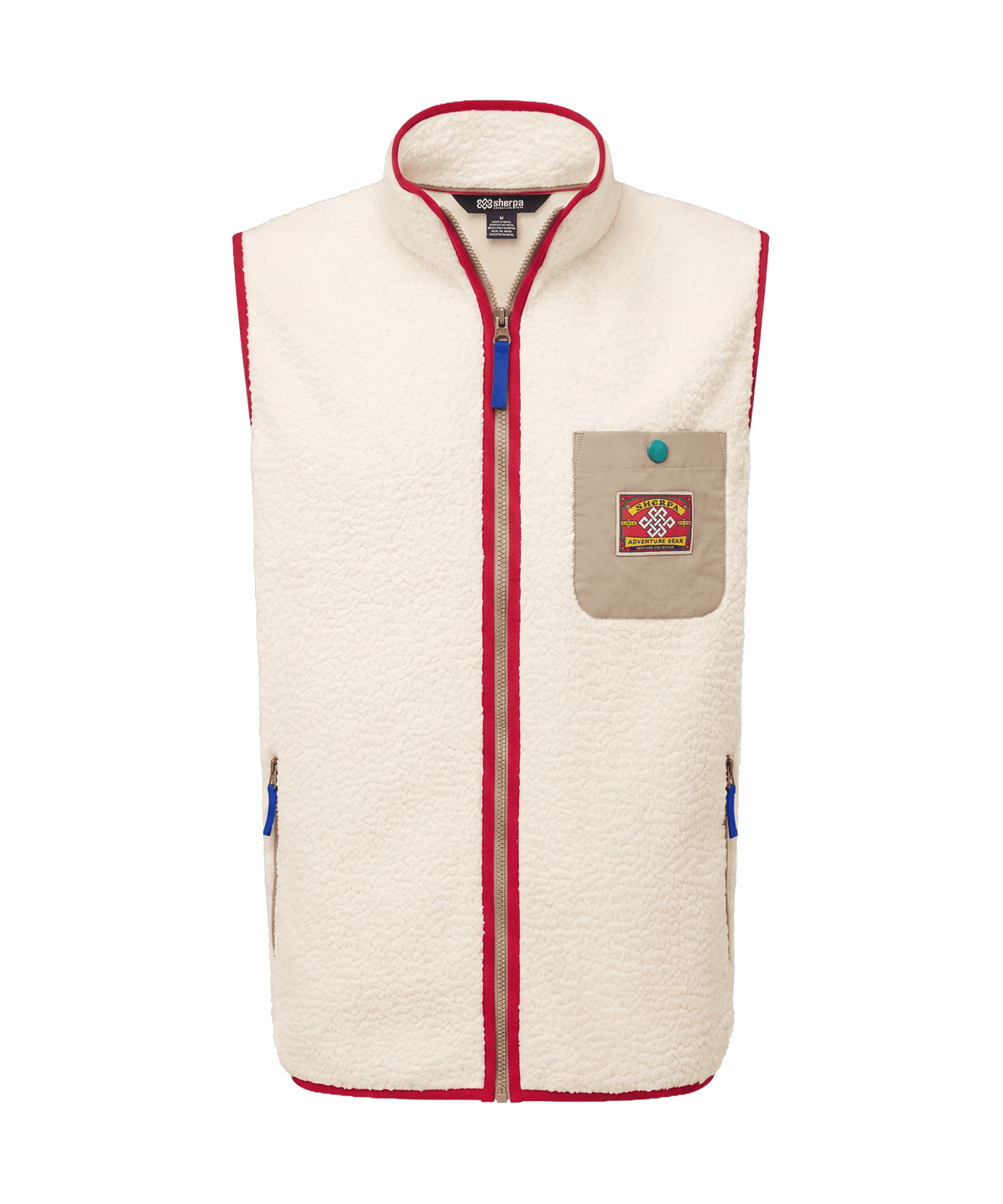 Front view of Sherpa Adventure Gear fleece vest in cream white.