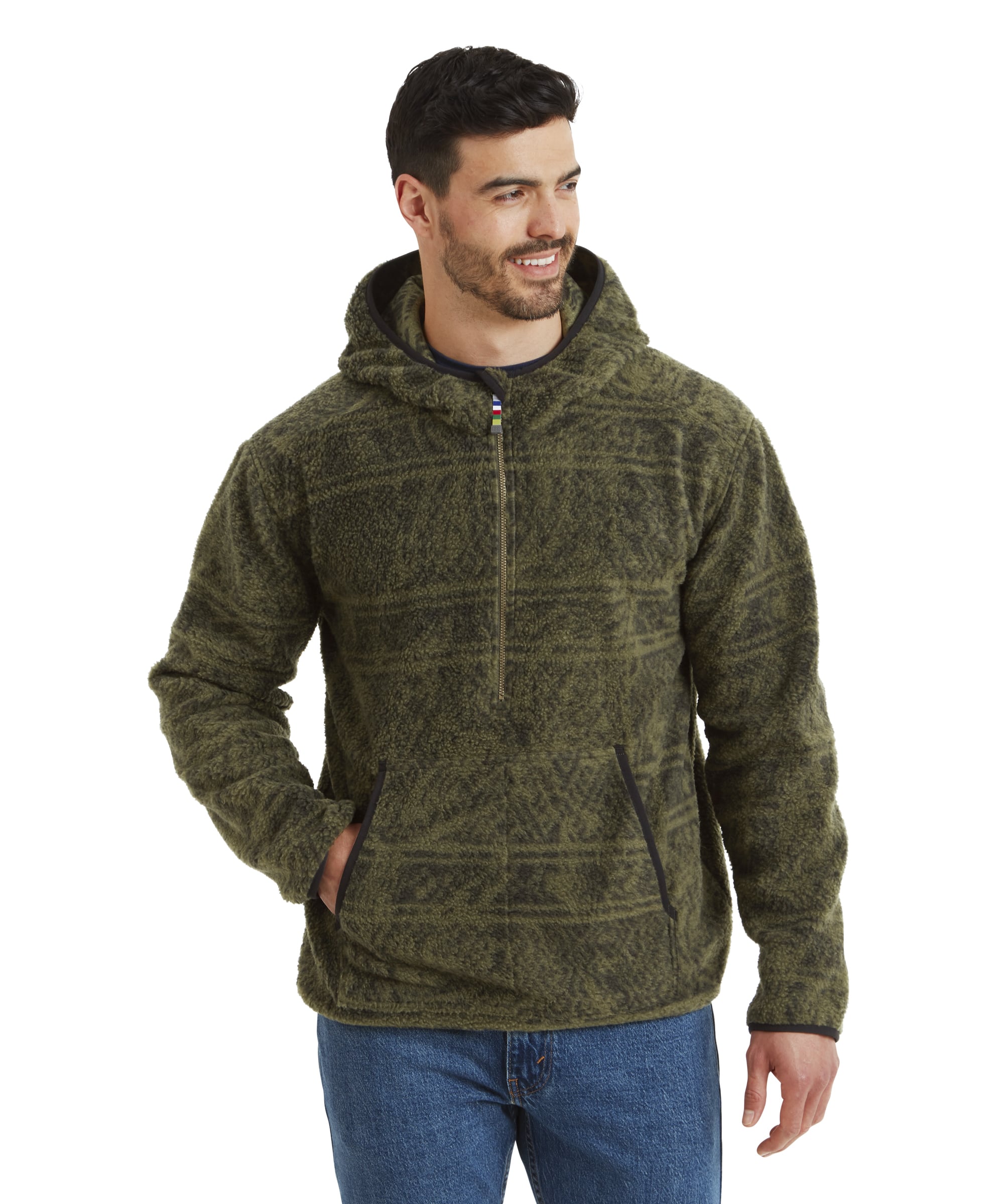Uddesya Quarter Zip Sherpa  Fleece Hoodie - Evergreen Topo