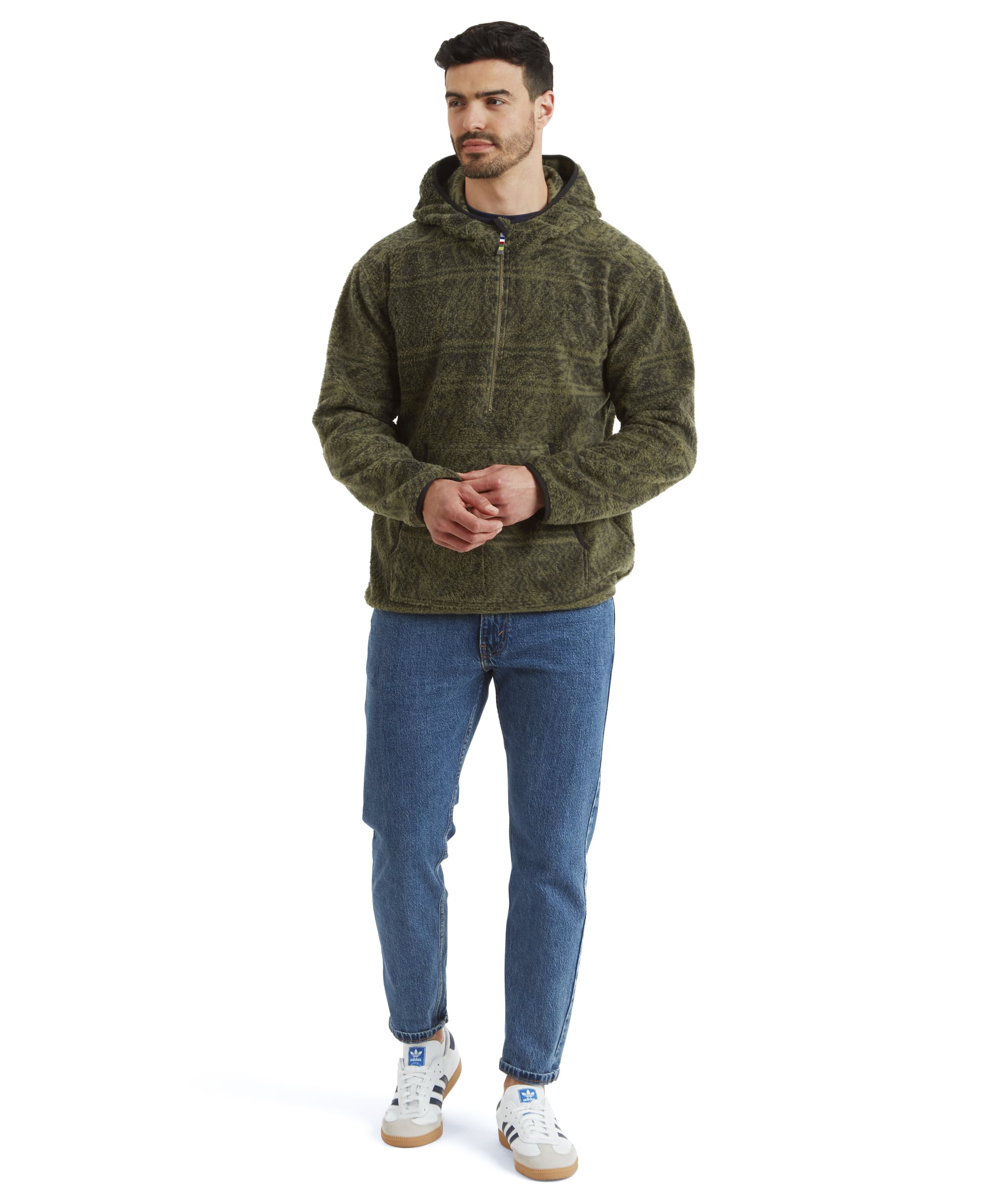 Uddesya Quarter Zip Sherpa  Fleece Hoodie - Evergreen Topo