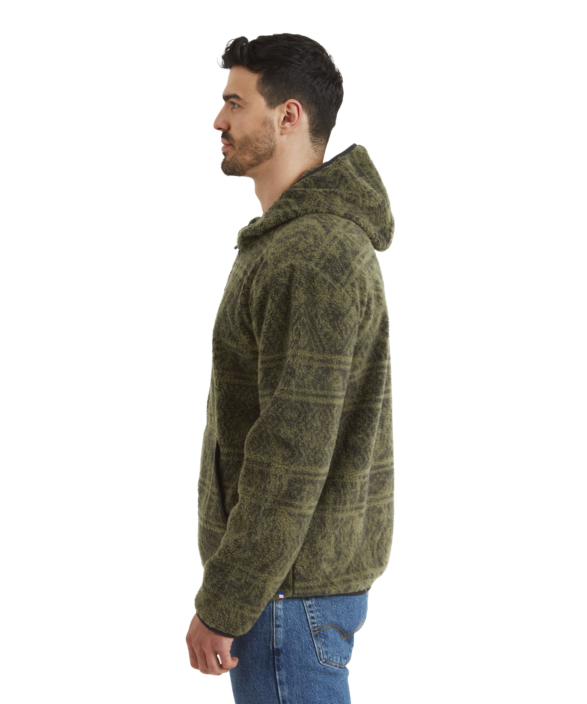 Uddesya Quarter Zip Sherpa  Fleece Hoodie - Evergreen Topo
