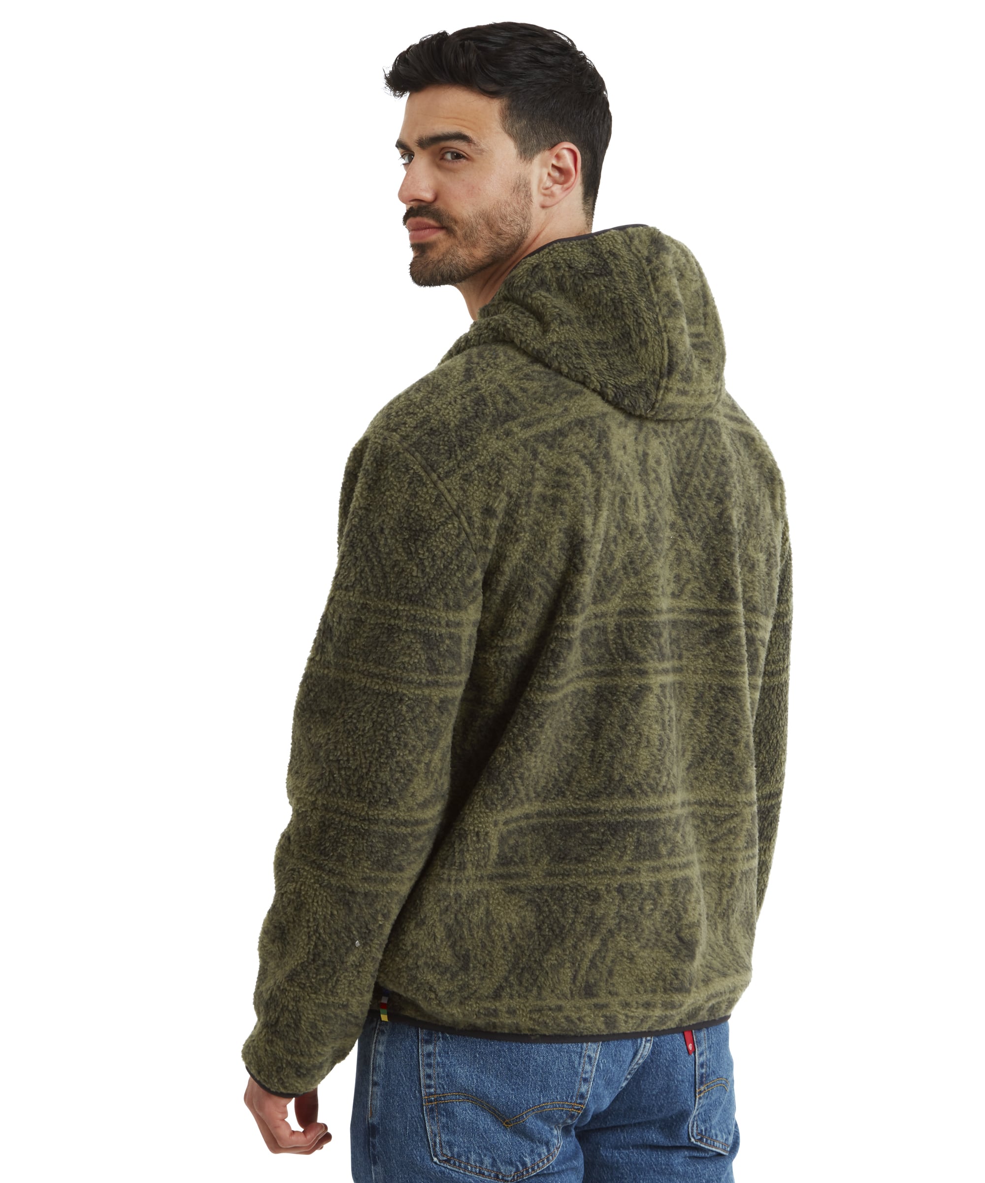 Uddesya Quarter Zip Sherpa  Fleece Hoodie - Evergreen Topo